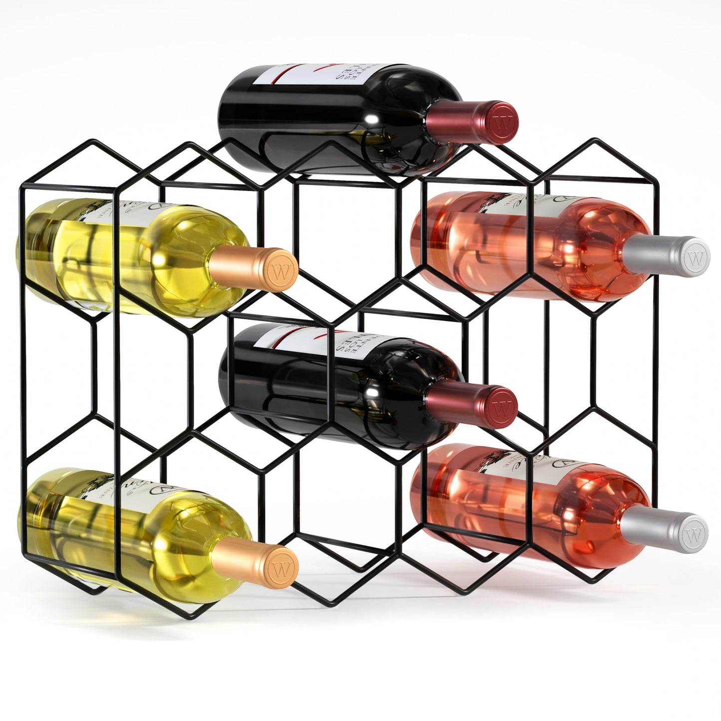 Sorbus 14 Bottle Wine Rack – Stackable Metal Wine Storage Organizer with Honeycomb Design – Cabinet, Pantry, or Bar Wine Bottle Holder – Modern Black Wine Racks Countertop - No Assembly Required