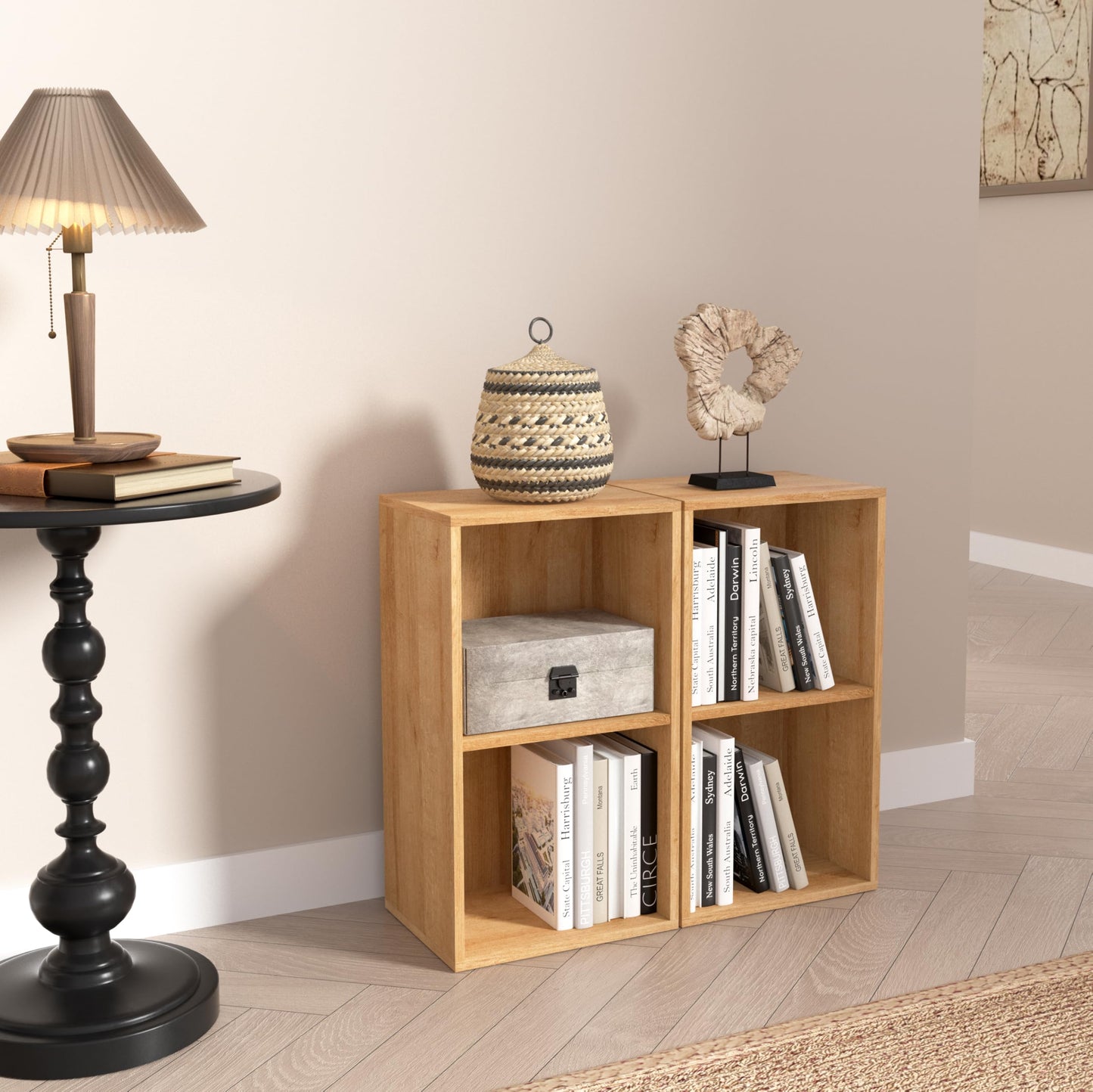 NewBeth Wooden 2 Cube Storage Organizer, 2 Tier Storage Cubes Storage Display Cubby, Versatile Cubes Shelf and Cubby Organizer for Any Space (Oak, 2 Cube-W(11.8inch)