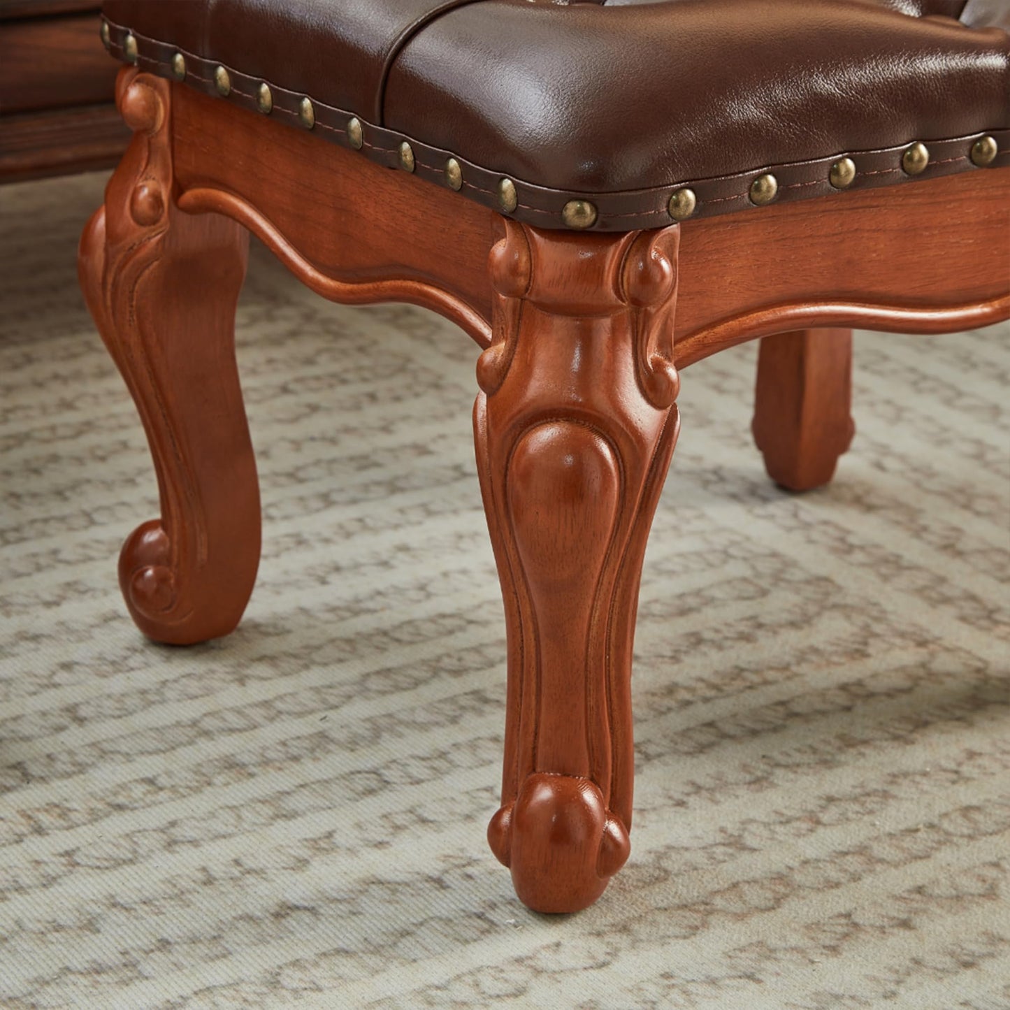 KUKEJCM Foot Stools Ottoman, Small Vintage Leather Footstool for Living Room, Solid Wooden Ottoman Foot Rest,Shoe Change Bench at the Entrance (Warm Brown)