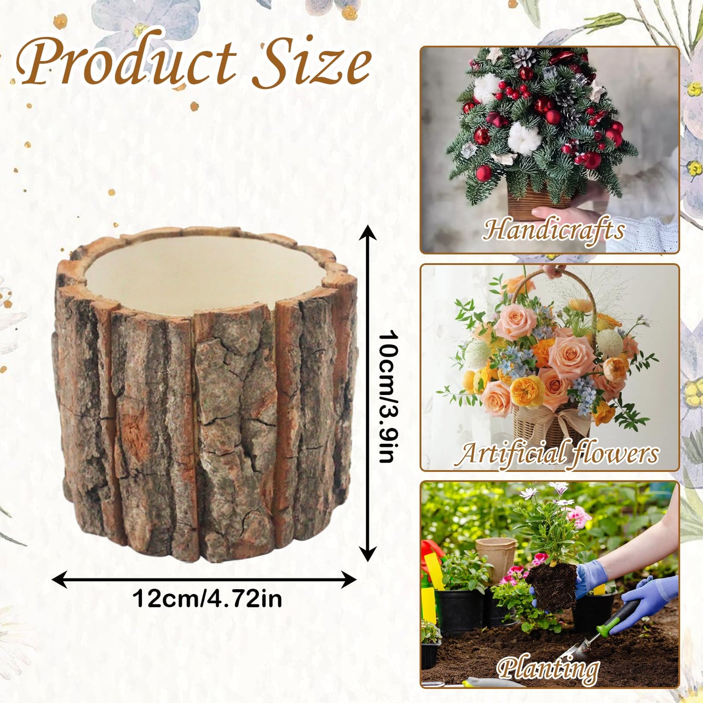 6 Pcs Wooden Vases for Centerpieces, Wood Flower Vase Rustic Tree Stump Planter Pots for Woodland Party Wedding Window Home Farmhouse Christmas Table Decor
