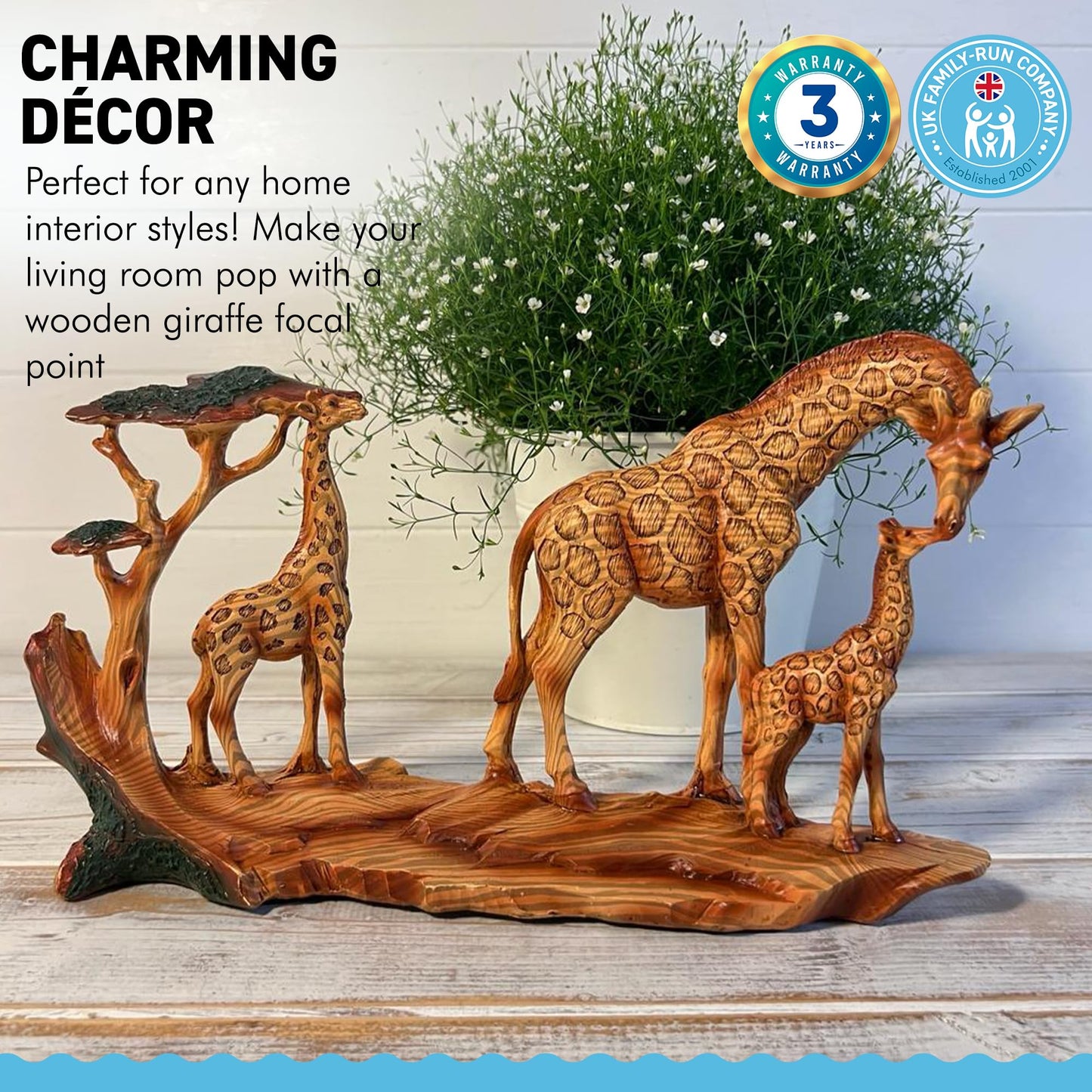 Thorness GIRAFFE FAMILY ORNAMENT | Wooden giraffe ornament for the home | African animal gift | Wildlife gifts | Home decor | 30cm (L) x 17cm (H) x 6cm (D)