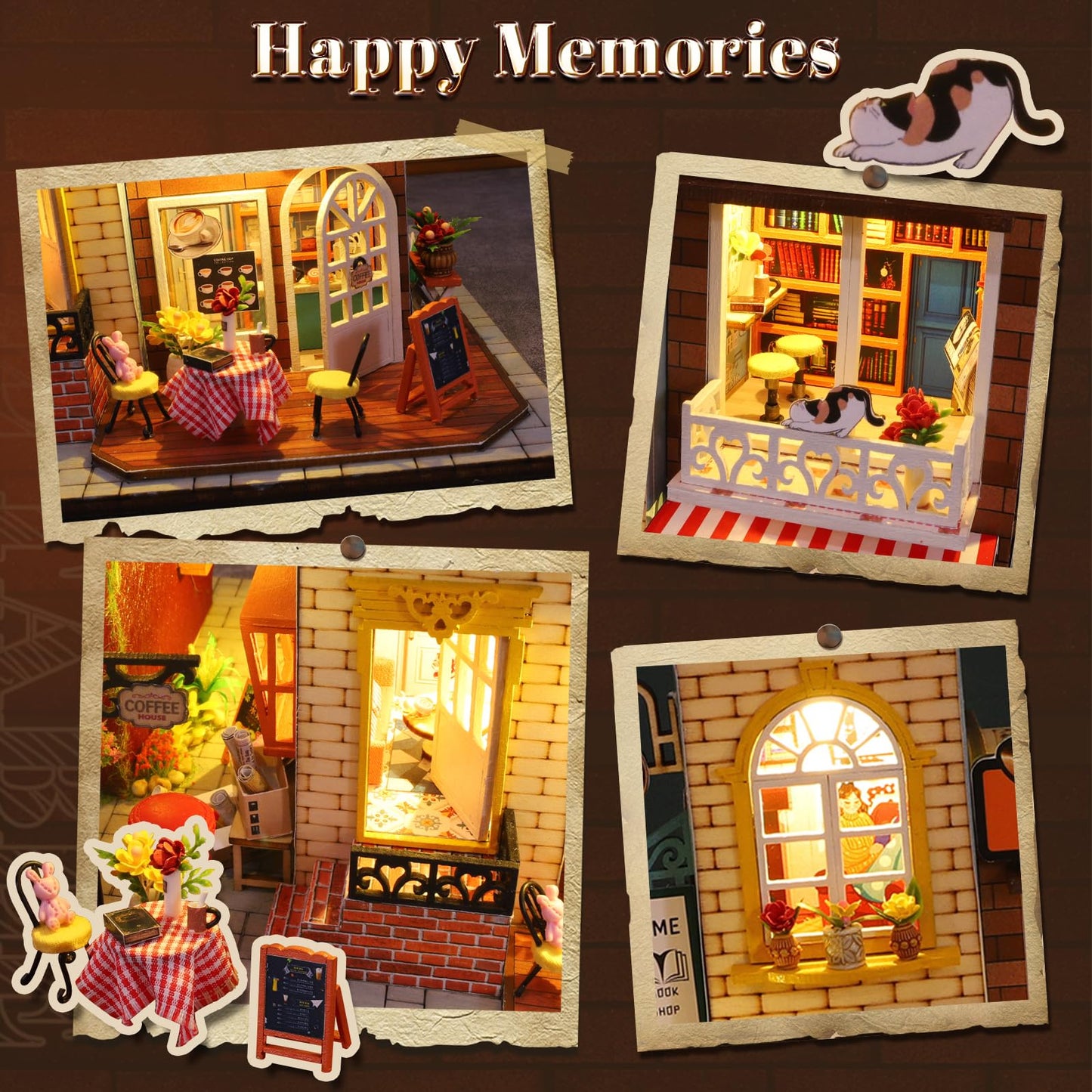DIY Miniature Dollhouse Kit, Book Nook Kit Tiny House Model with LED Music Box, 3D Wooden Puzzle for Adults, Self-Assembly Bookend Building Set Miniature Model Hobbies, Romantic Birthday Gift for Her