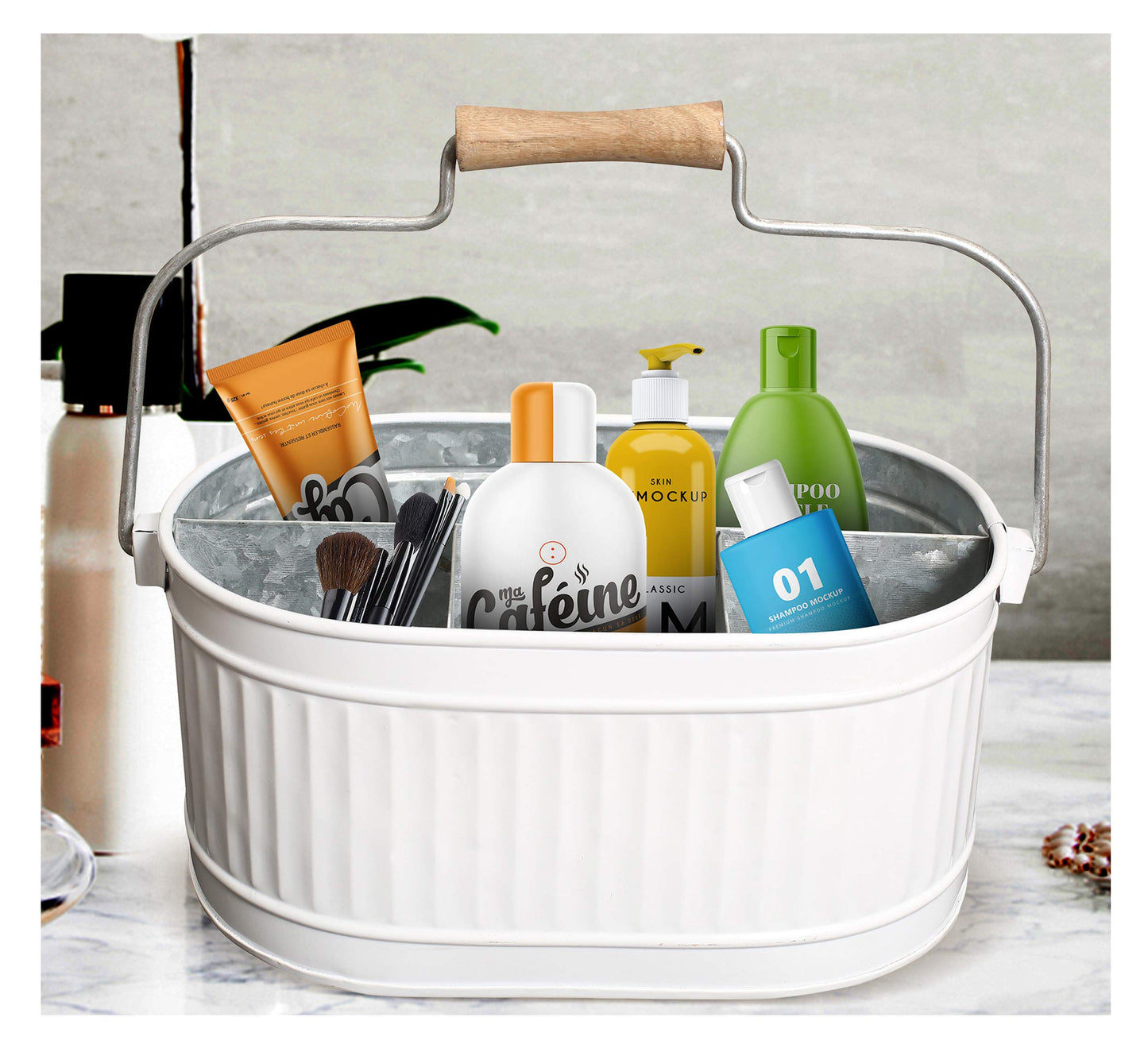 Alpha Living Home Rustic Heavy Duty Alloy Multi-Compartment Silverware Caddy - Metal Utensil Versatile All-in-One Organizer for Kitchen, Bathroom & Office Utensils, Flatware, and Accessories (White)