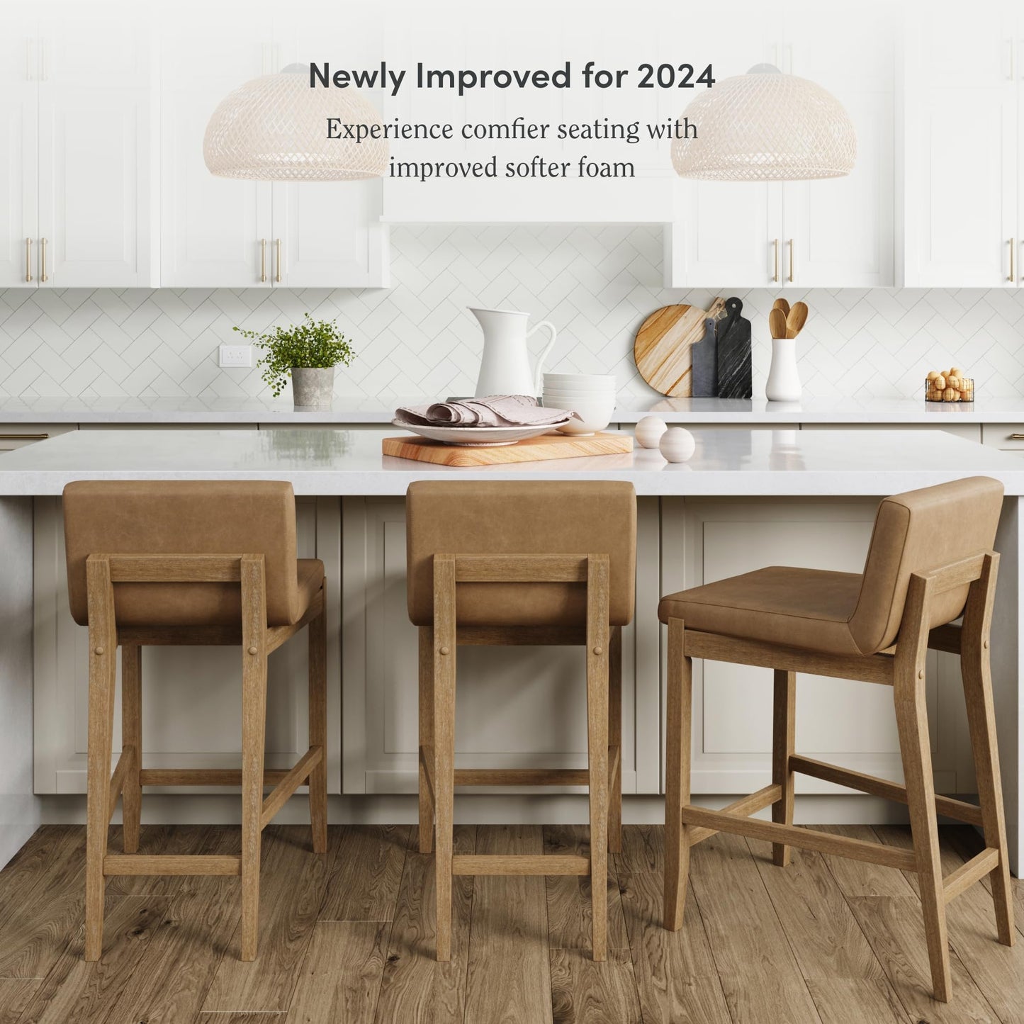 Nathan James Gracie Modern Counter Height Bar Stool with Back, Counter Stool Upholstered Chair with PU Leather and Brushed Wooden Legs, Light Brown