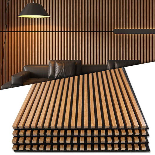 Art3d 4-Pack 48" x 24" Acoustic Wood Panels for Wall, Soundproof Wood Slat Panel for Wall and Ceiling, 3D Fluted Sound Absorbing Paneling for Interior Wall Decor, Living Room, Bedroom - Teak