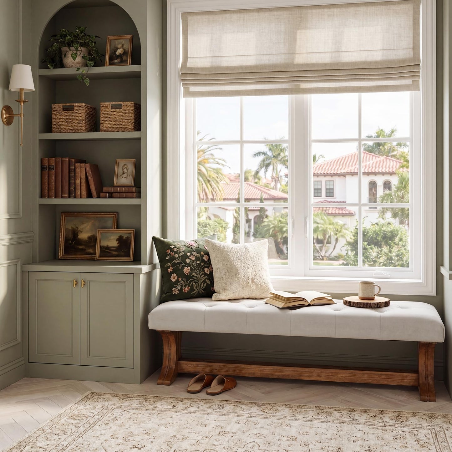 LITTLE TREE 55" Upholstered End of Bed Bench, Solid Wood Tufted Entryway Bench, Farmhouse Ottoman with Cushion for Bedroom, Foot of Bed, Living Room, Hallway, Light Gray