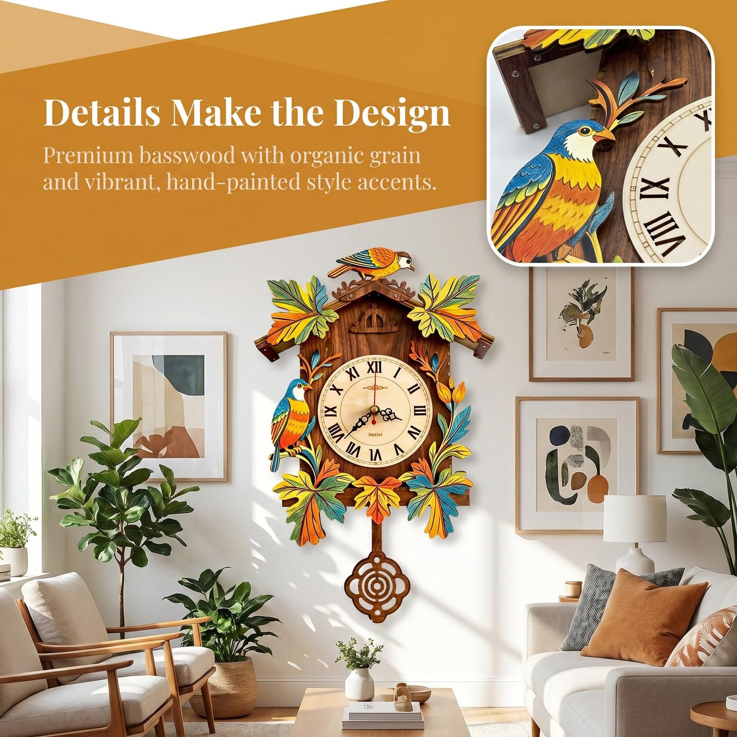 Hnyzlst Wooden Birdhouse Clock Puzzle—A 3D DIY Assembly kit for a Decorative wall Clock, Featuring Autumn Leaves and Bird Motifs, Perfect for Rustic Farmhouse-Style Decor in Kitchens and Living Rooms