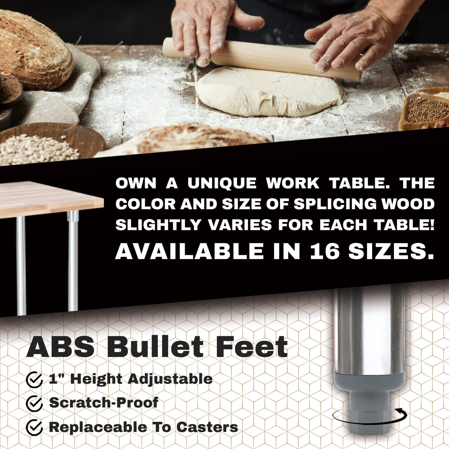 DuraSteel US Maple Top Work Table - 24 x 60 x 35 Inch Commercial Butcher Block Wooden Workbench with Adjustable Lower Shelf - Fits Restaurant, Warehouse, Home, Kitchen, Garage