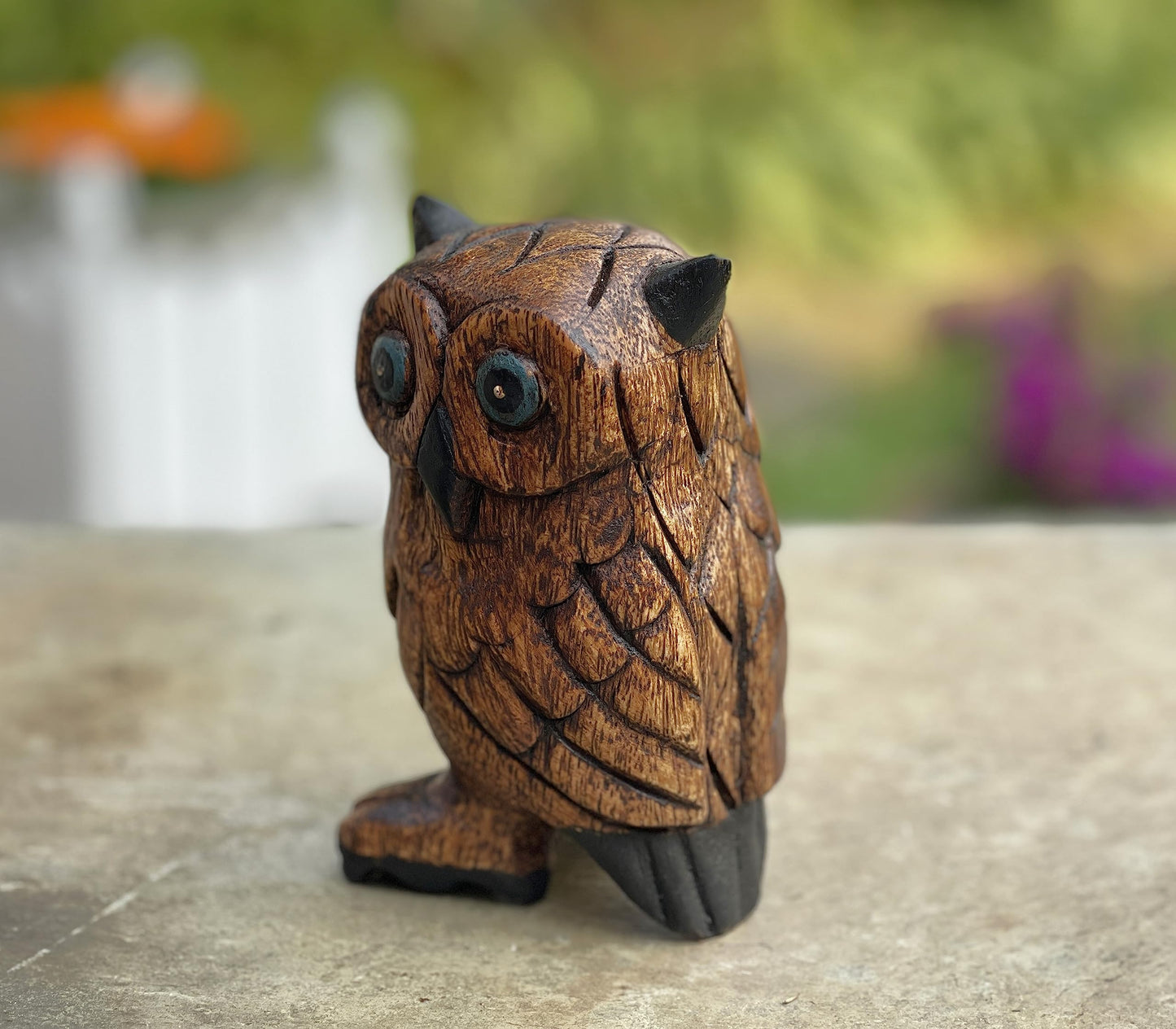 Land of Simple Treasures Hand Carved Owl Figurine - Wood Owl Sculpture - Whimsical Wooden Bird Animal Statue - Rustic Wise Barn Owl Decor - 5 Inch (Barn Owl - Right)