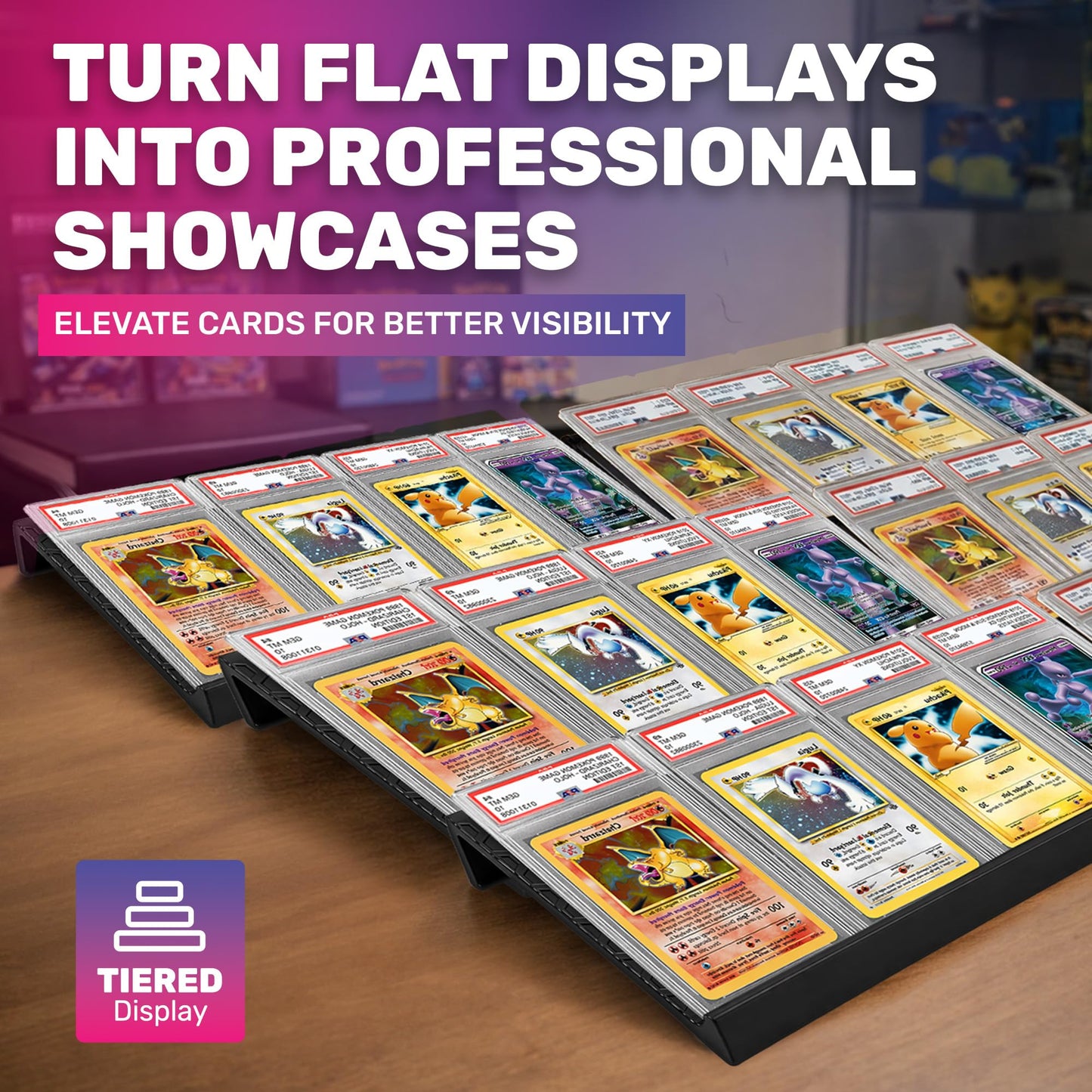 Head Concepts Trading Card Display Risers for Zion Cases - Tiered Display Stand for Zion Cases & Retail Glass - Graded Card Display Stand for MTGG & Sports Cards - 10 Pack - Made in USA