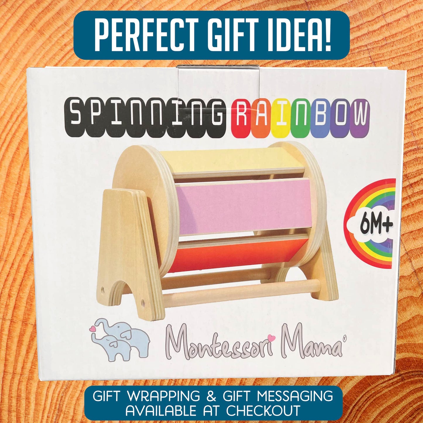 Montessori Mama Spinning Rainbow Drum: Montessori Toys for Babies 6 Months Wood-Constructed Educational Montessori Baby Toys for Babies 6-12 Months with Sensory Audible Bells