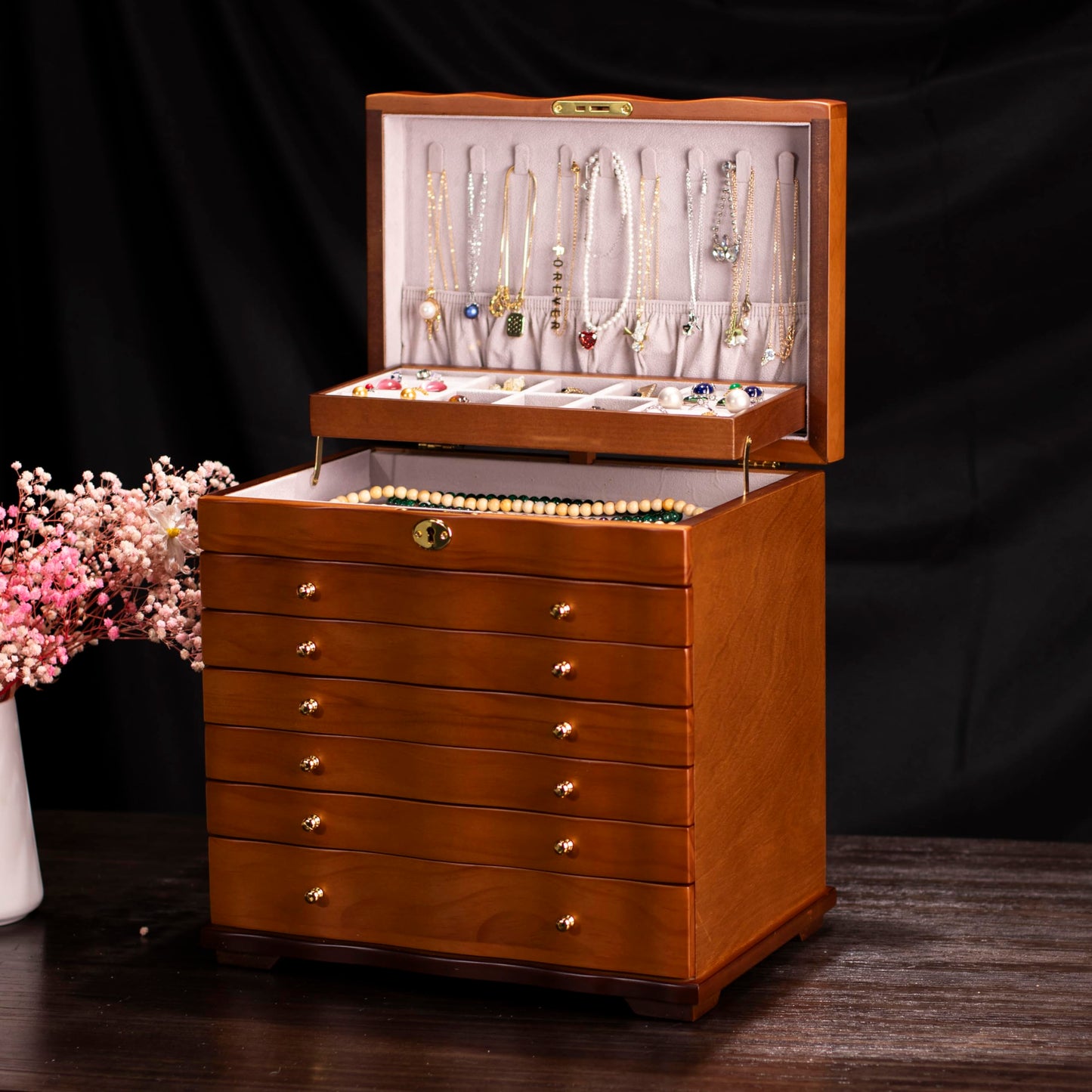 Xloverise Wooden Jewelry Box,jewelry boxes for women large jewlrey box&organizers with necklace hanger,jewerly organizer,jewelry holder organizer,9-layer large capacity jewelry storage box