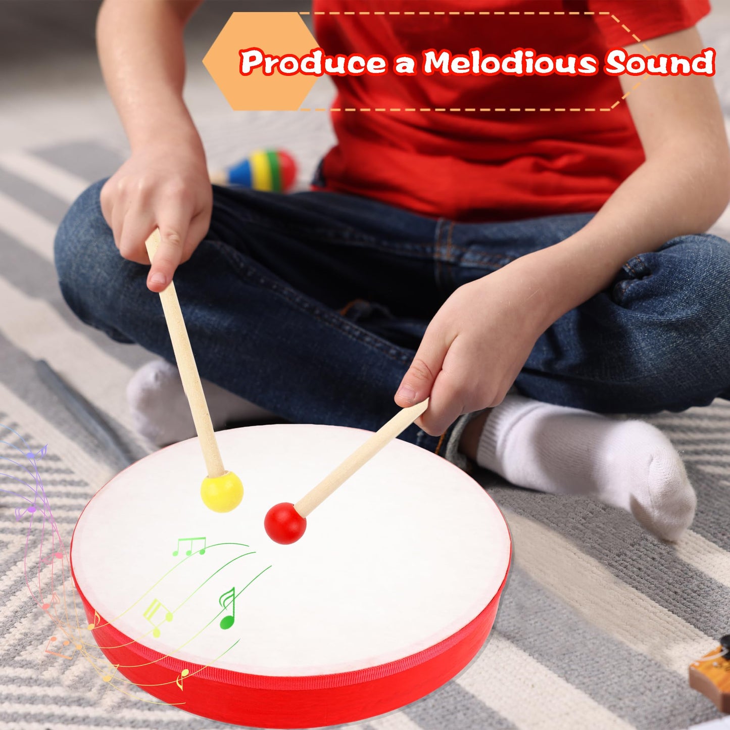 7 Pack Hand Drums Set 12 10 8 7 6 5 4 Inch Wood Frame Drum with Drumsticks Percussion Instruments for Kids Adults School Church Party Gifts