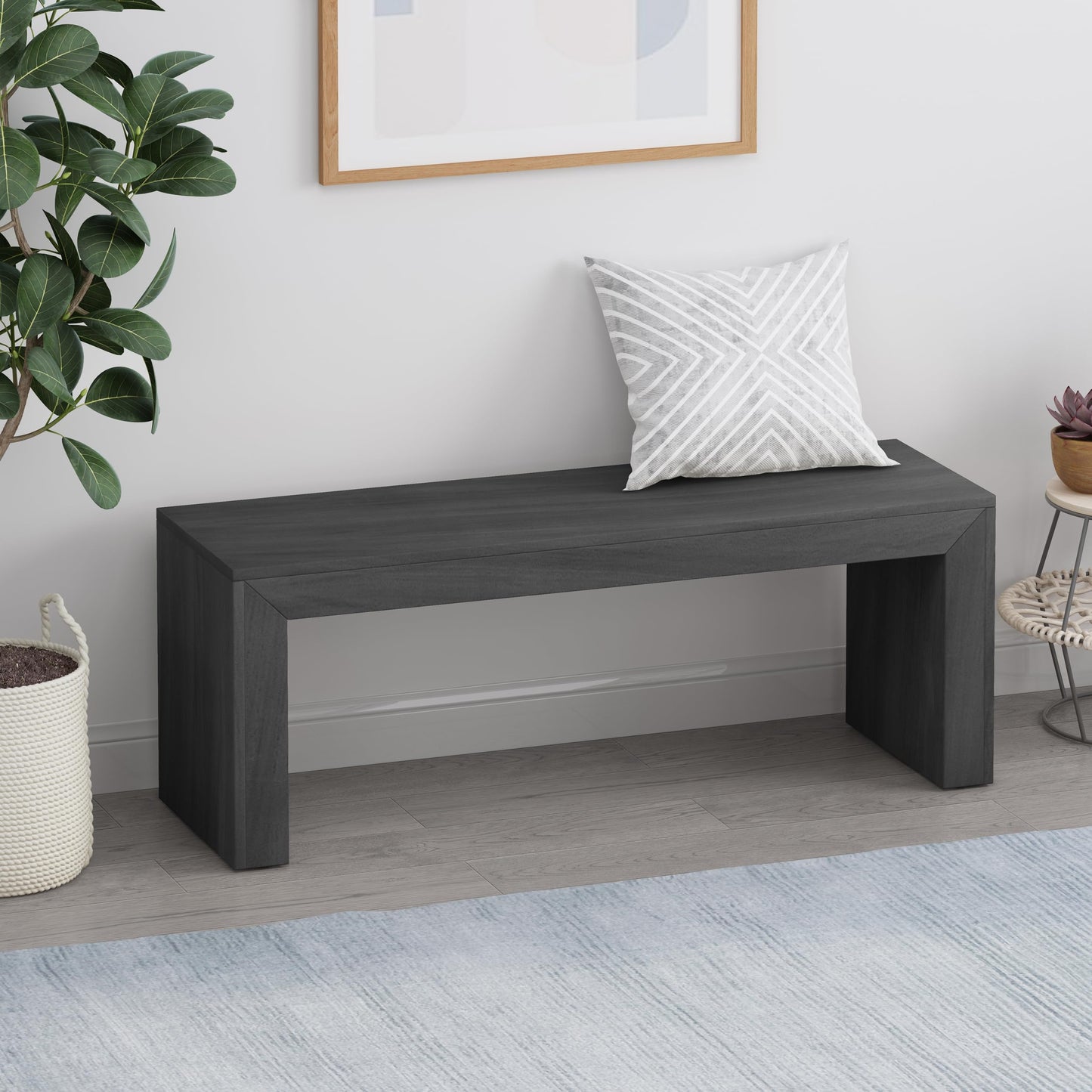Merax 48 Inch Wood Dining Bench, Solid Acacia Wood Entryway Bench, Wooden Farmhouse Bench for Dinner Table, Kitchen, Bedroom, Living Room, Plants, Easy Assembly, Black