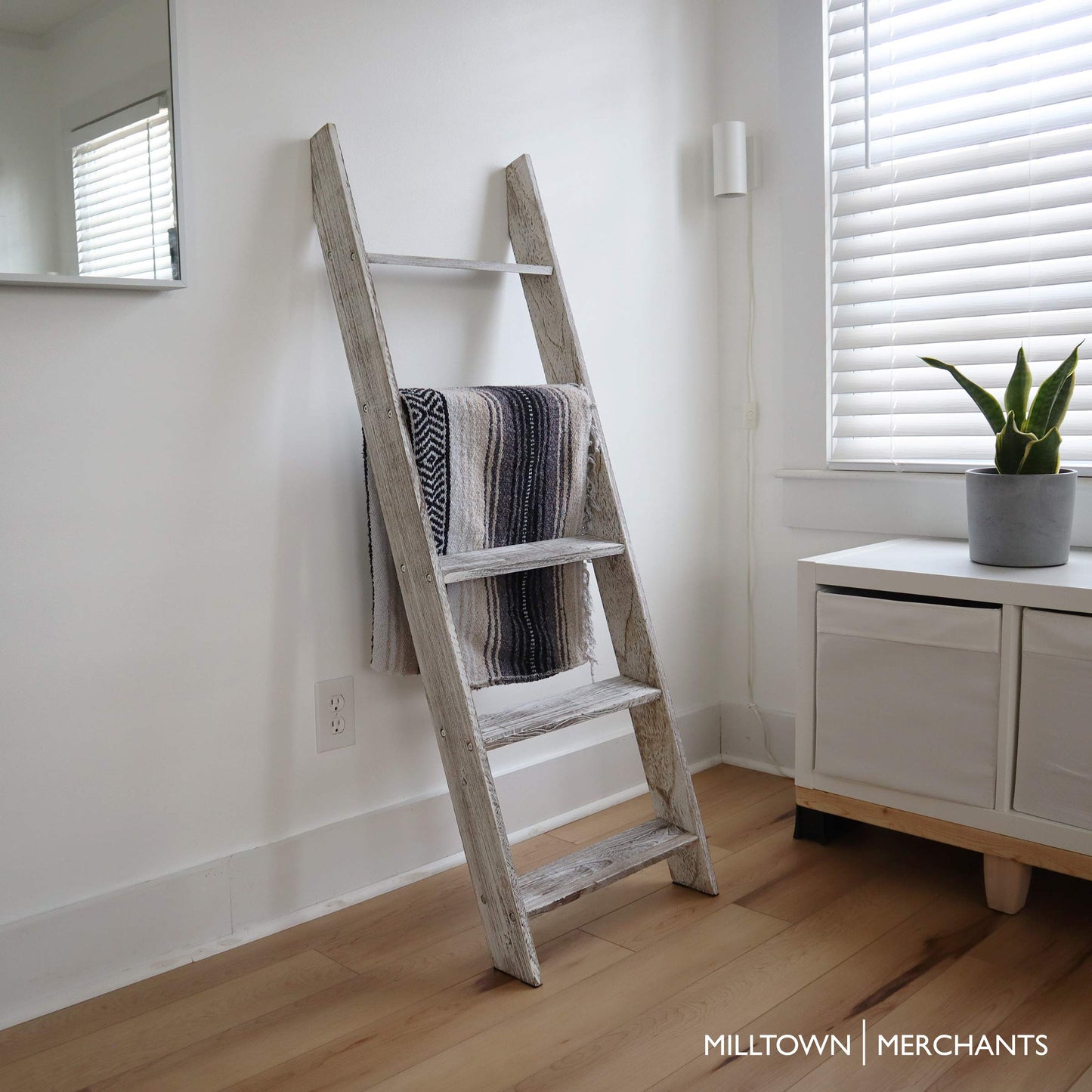 Distressed White Blanket Ladder by Milltown Merchants
