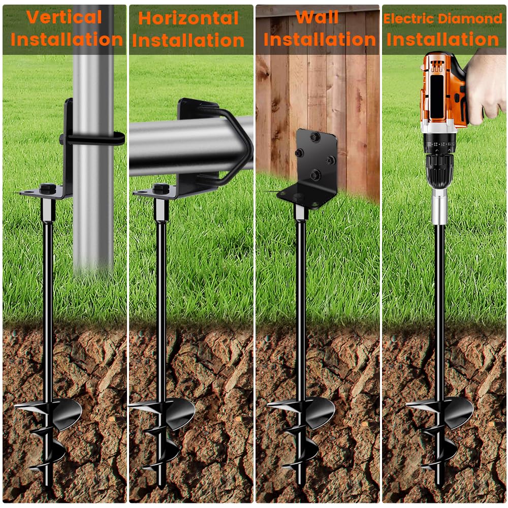 Ground Anchors Shed Anchors 14" Set of 2 Trampoline Stakes Screw in Heavy Duty Mobile Home - Storage Shed Anchor Kit - Playset Swing Anchors - Stakes for Fence,Carport,Garden (Black, 2 x 14in)