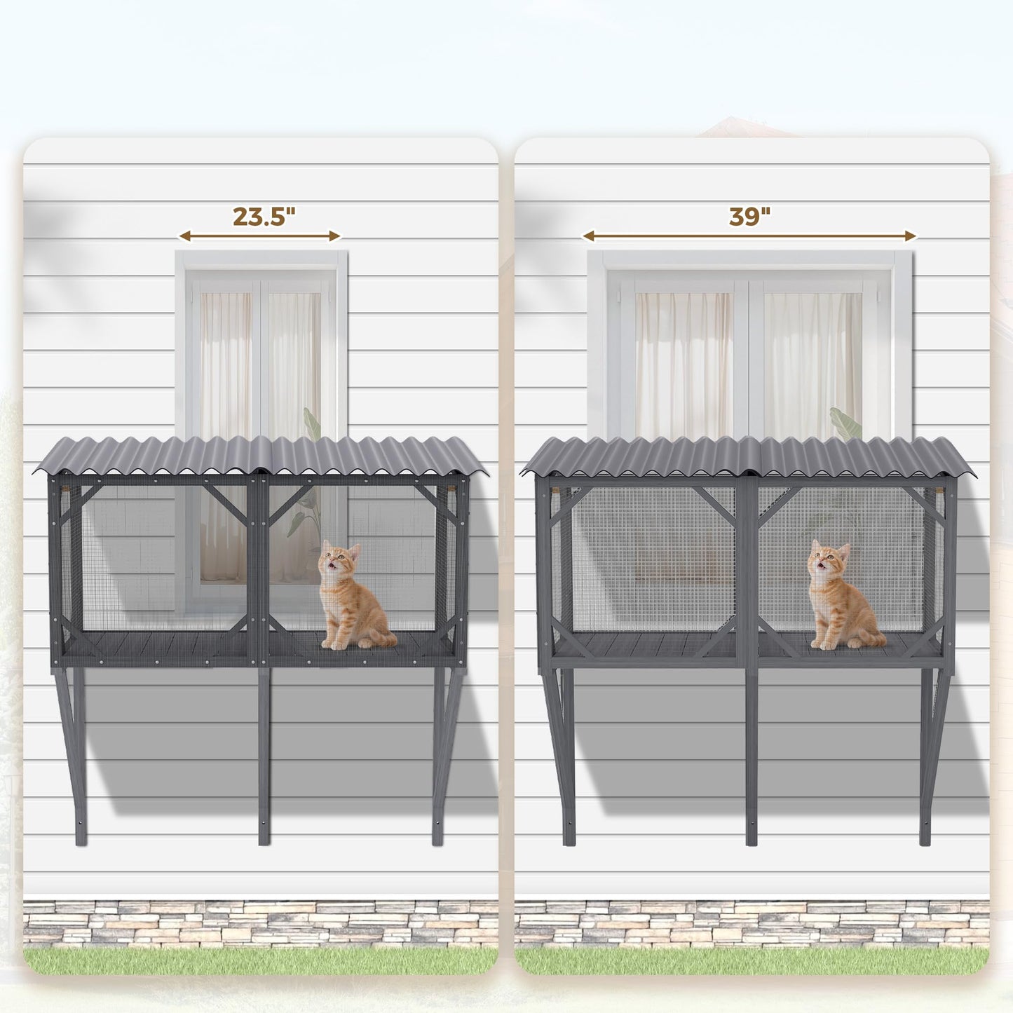 KEIKI Catio Window Perch for Indoor Cats,Large Wooden Outdoor Cat Window Enclosure Box for Cats Sunbathing, Napping, Overlooking,Light Gray