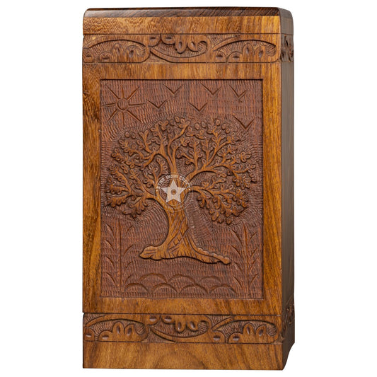 SIC Urns for Human Ashes Adult - Wooden Cremation Box for Dad Mom Men & Women, Soulful Tree Carved Rosewood Funeral Memorial Keepsake, Holds an Adult up to 180 Cubic Inches