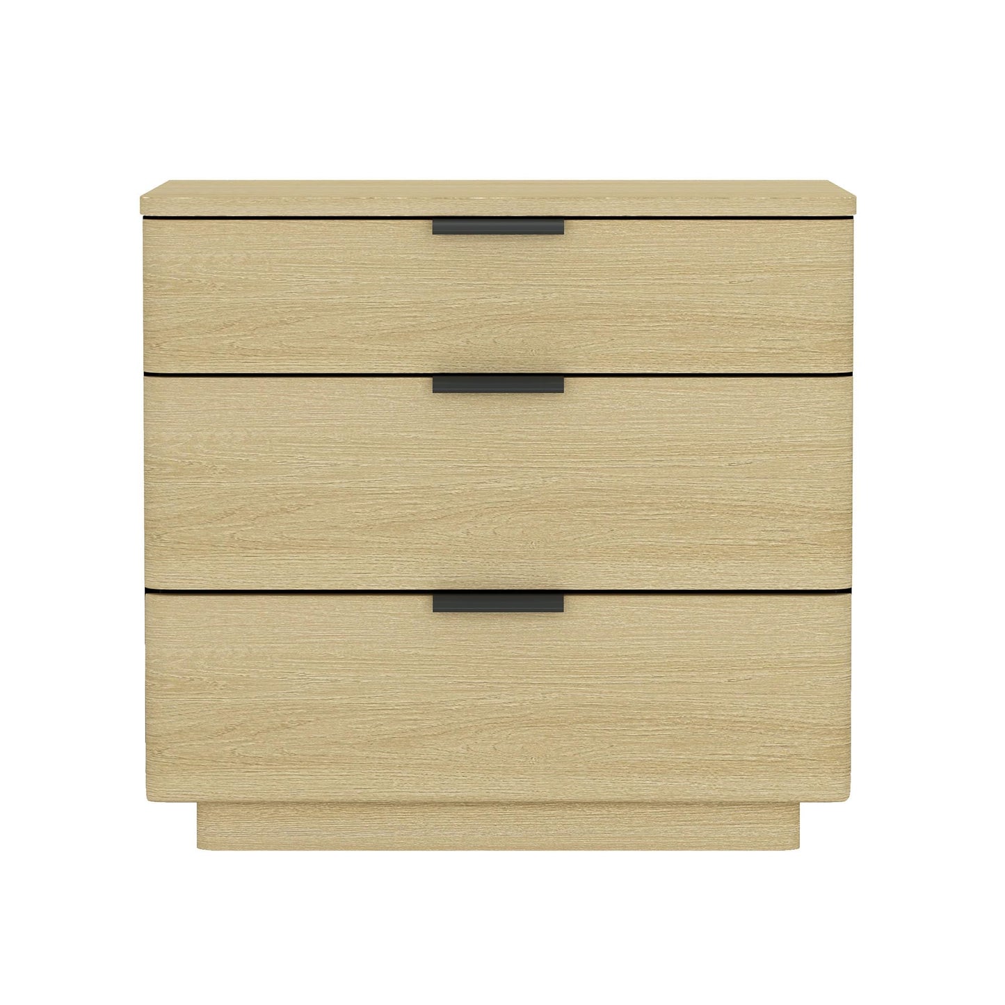 Manhattan Comfort Payton Modern 3-Drawer Nightstand with Raised Base and Rounded Corners, Boho End Table, Scandinavian Nightstand for Bedroom, or Living Room in Natural Oak Finish with Black Handles