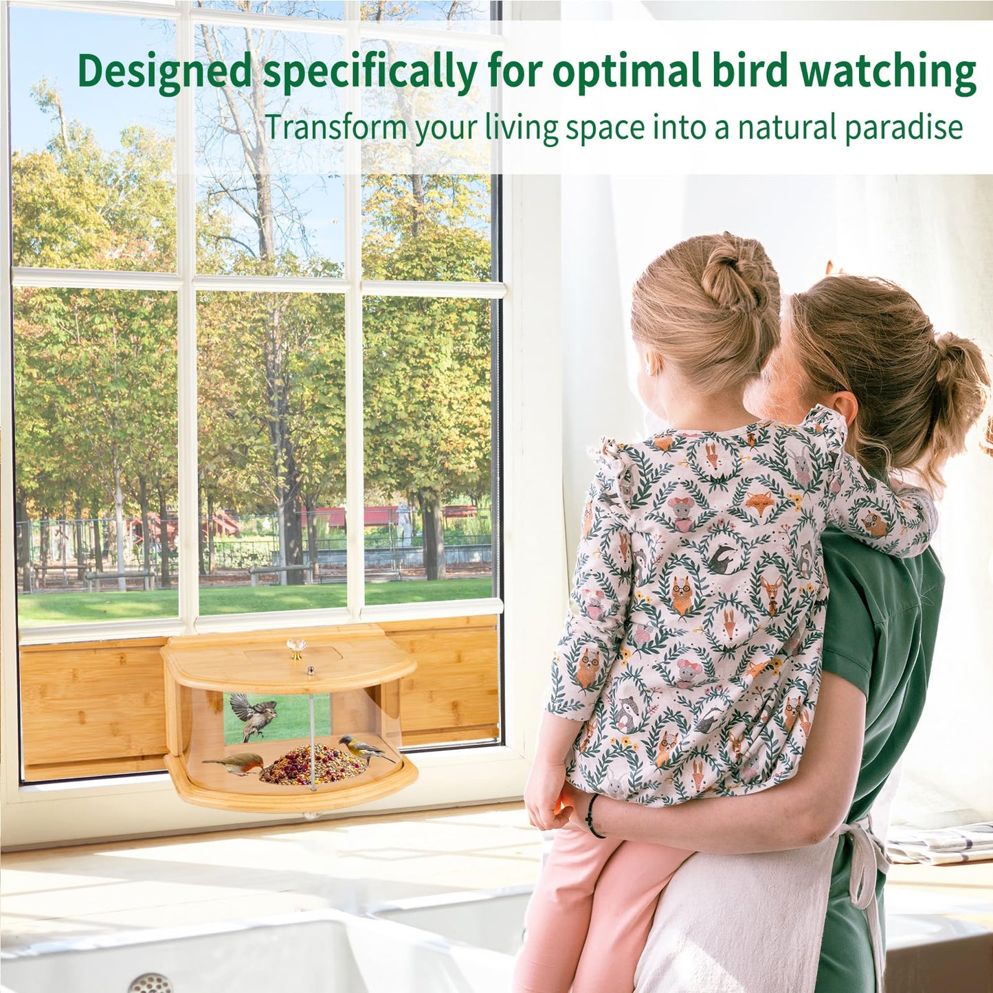 FL Falatier Window Bird Feeder Birdwatching Indoors,180° Ultimate Clear View Wild Bird Feeder Brings Nature's Beauty to Your Home/Office Hanging Bird Feeder House Bamboo Nature