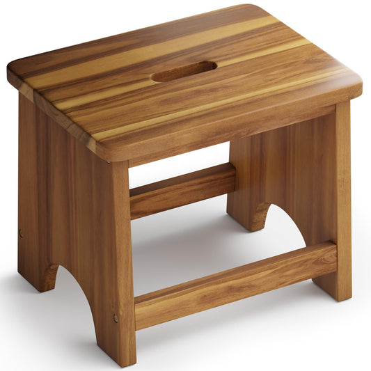 FANATU Wooden Step Stool, 13'' Non-Slip Heavy Duty Stepping Stool for Adults with Handle, Nonslip & Durable Design Supports up to 500lbs for Bedroom or Kitchen