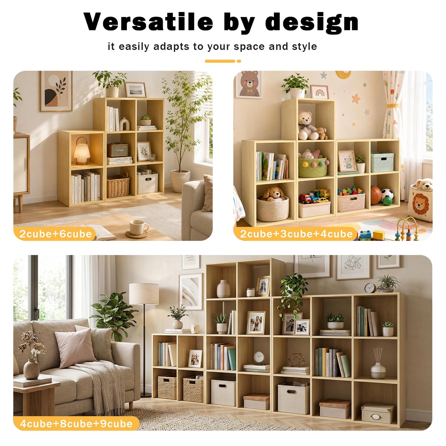 Endearing Limons【2026 Wooden Thick Border 6 Cube Shelf Storage Organizer with Anti-Tipping Kits + Reversible Open Back Bookcase (11 * 11 Unit Cell White)