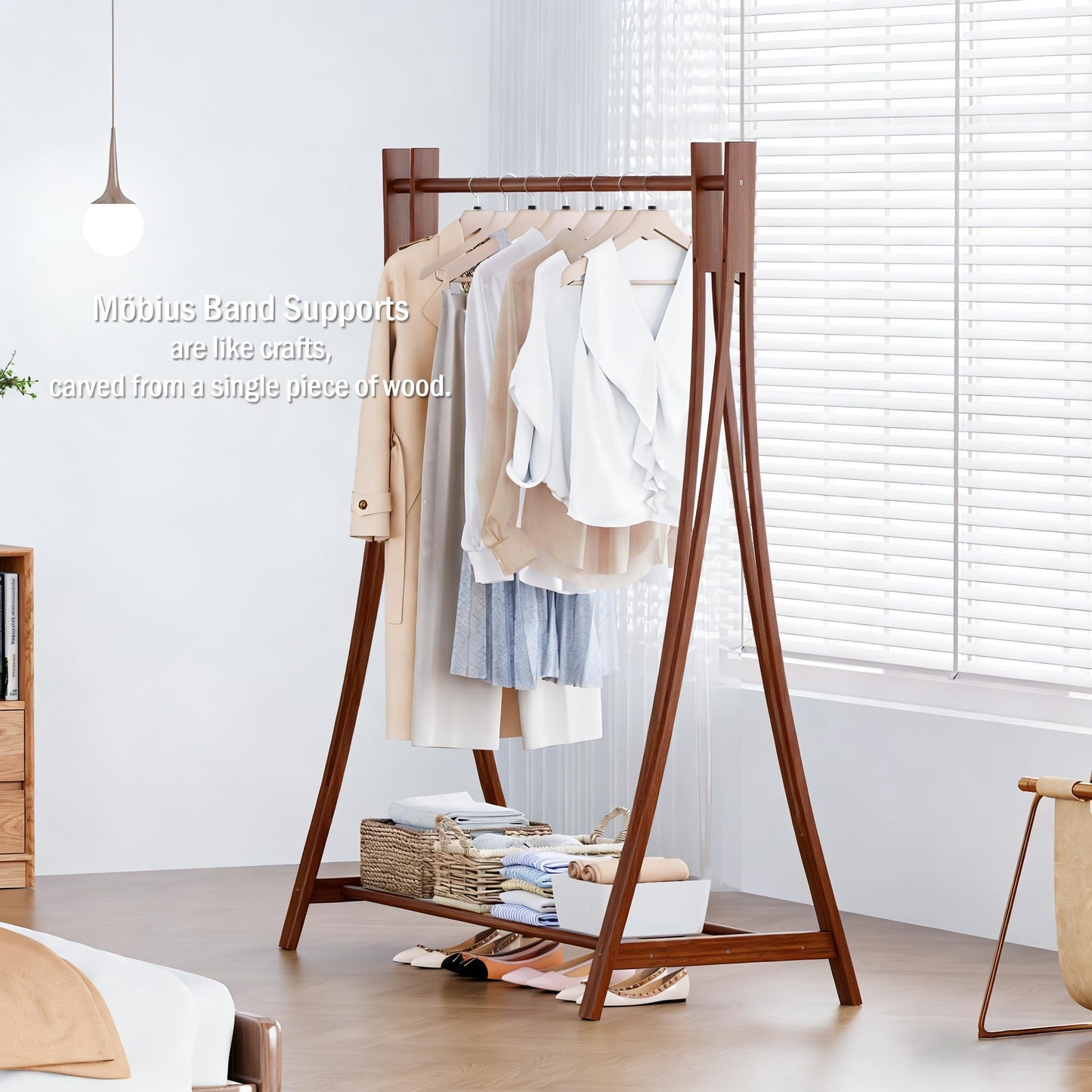 LEMODOR Wooden Retail Display Hanging Clothes Rack with Storage Shelf, 52" W x 57" H Freestanding Heavy Duty Clothing Drying Garment Rack for Hanging Clothes, Coat, Dress, Shirt, Hat