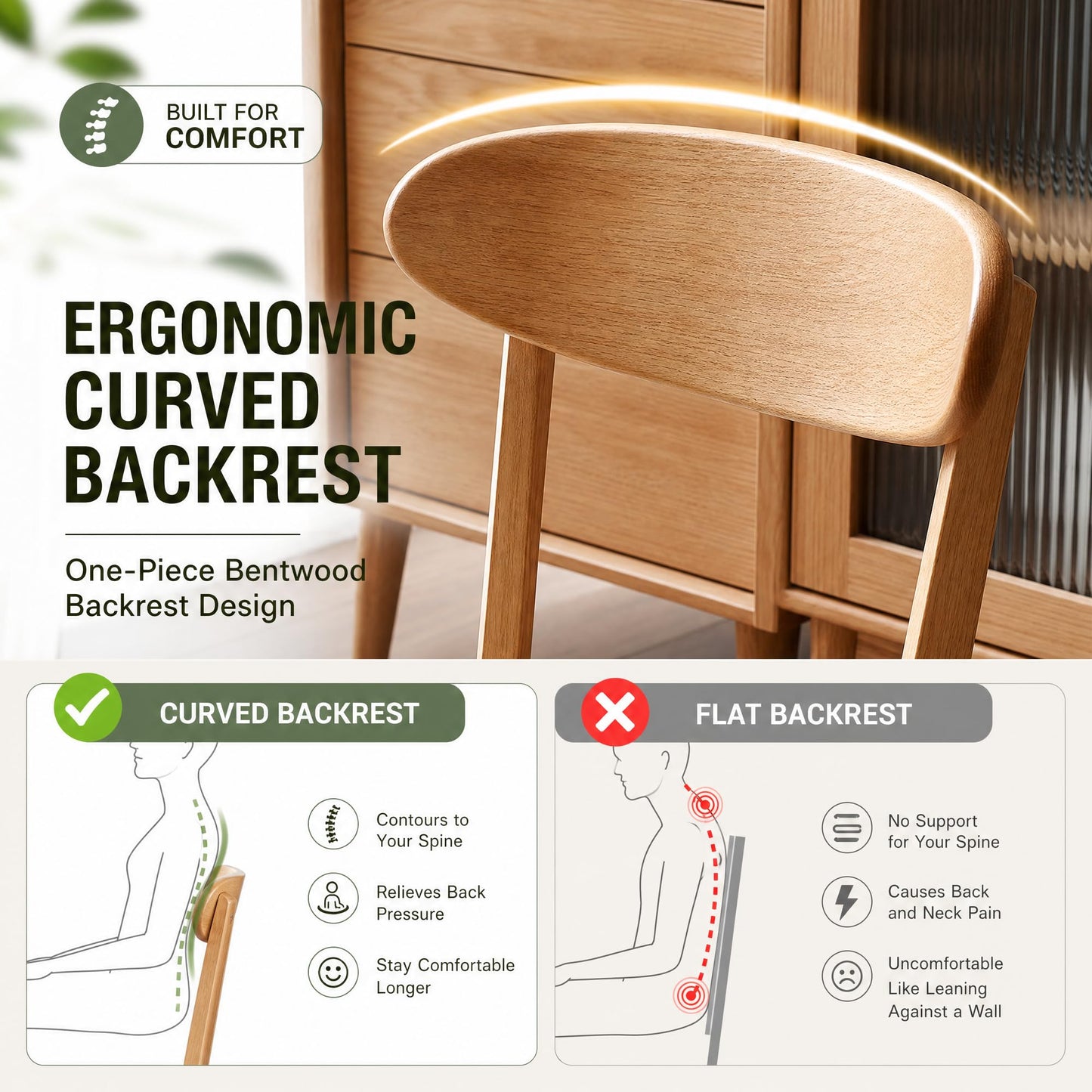 KATYGLORY Modern Dining Chairs, Oak Solid Wood Kitchen Chairs, Sturdy Wooden Seats for Dining Room and Living Room (2, Natural)