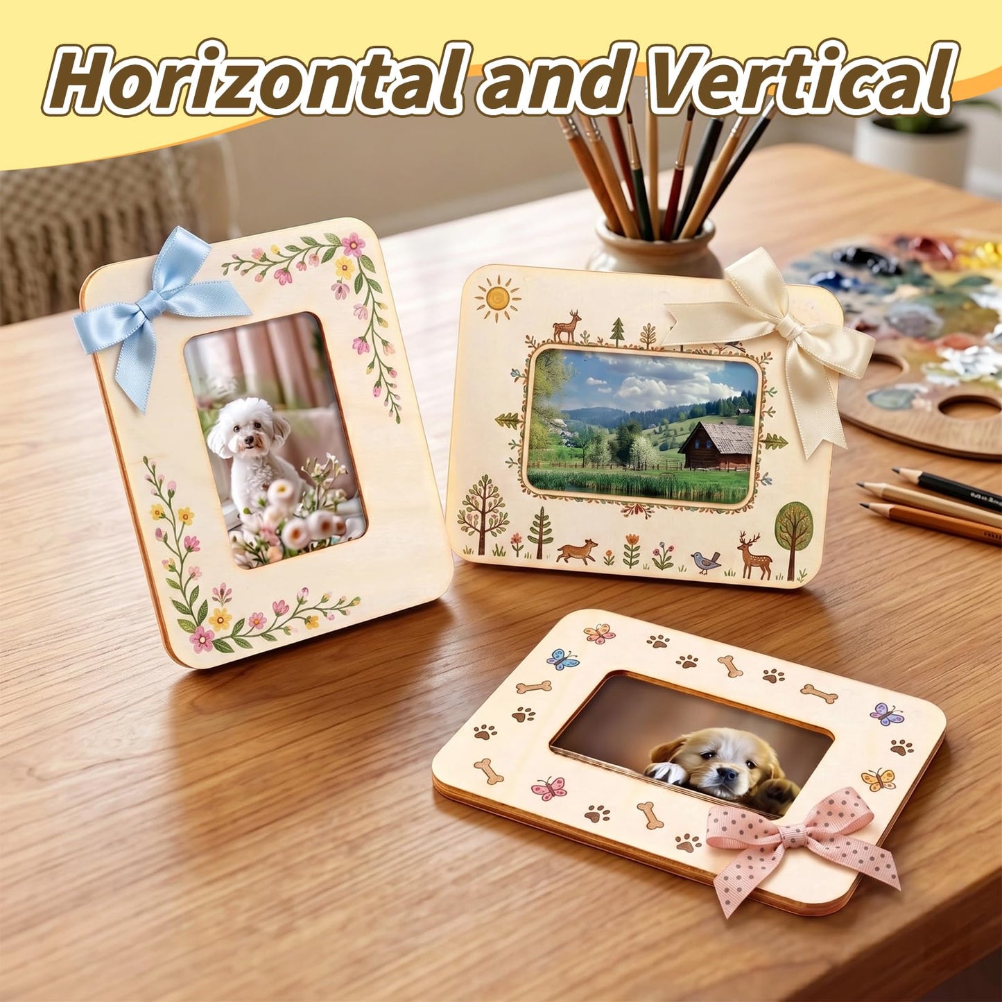 VOKOY 40 Pack Small Wooden Picture Frames for Crafts, 2" x 3" Photos DIY Wood Picture Frame Mini Unfinished Standing Photo Frames Crafts Wood Decorate for Father's Day Wedding Party Gifts