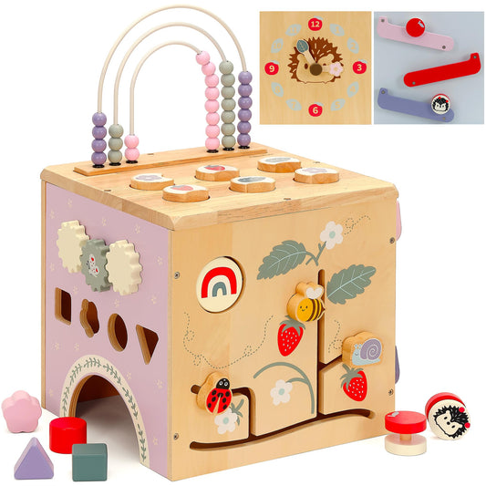 Pillowhale Wooden Activity Cube, Baby Montessori Toys for 1 Year Old