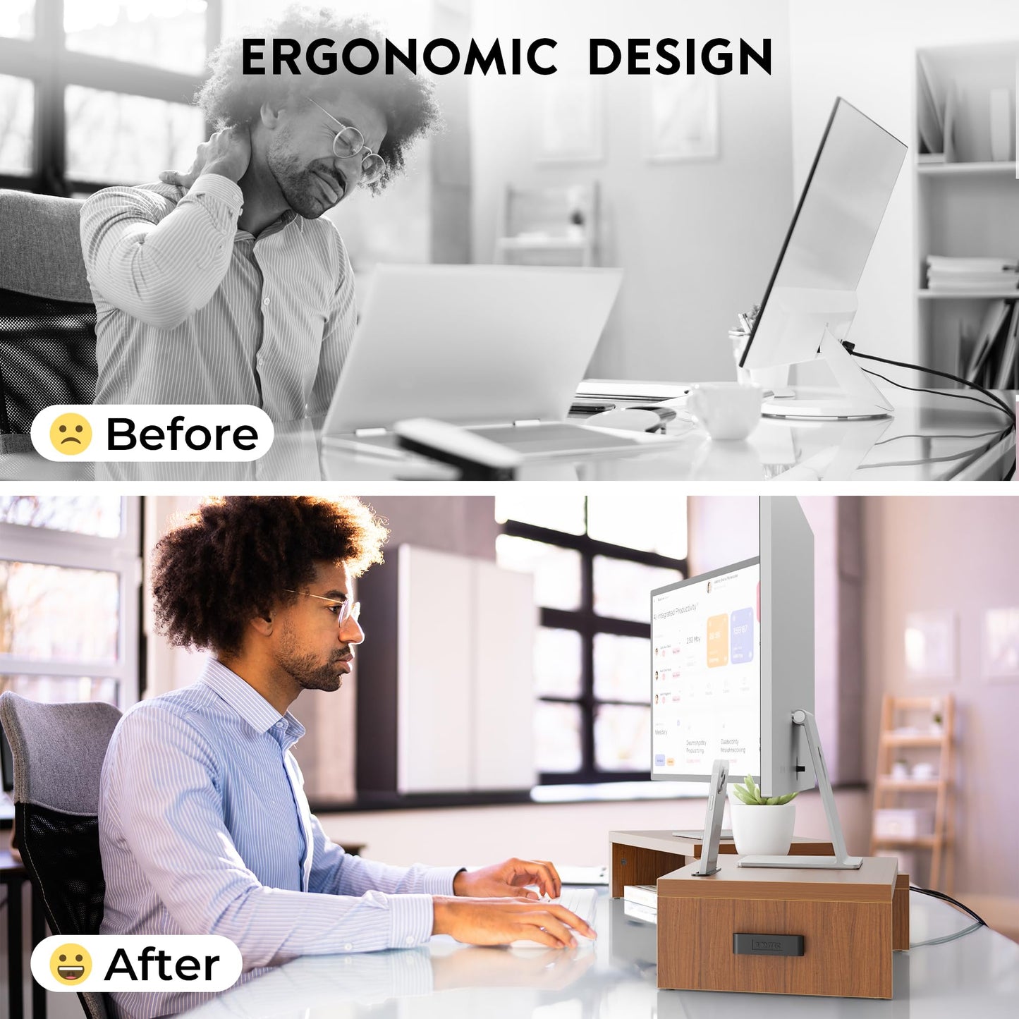 BONTEC Dual Monitor Stand Riser with Smartphone Holder, Adjustable Length & Swivel Angle, Ergonomic Wooden Desktop Organizer for PC Monitor, Laptop, Printer, Large Storage, Walnut