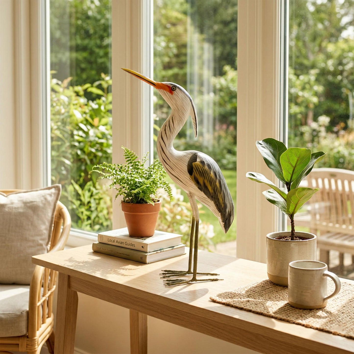 G6 Collection Hand Carved Great Blue Heron Sculpture – Wooden Coastal Bird Figurine, Elegant Wading Bird Decor – Great Blue Heron