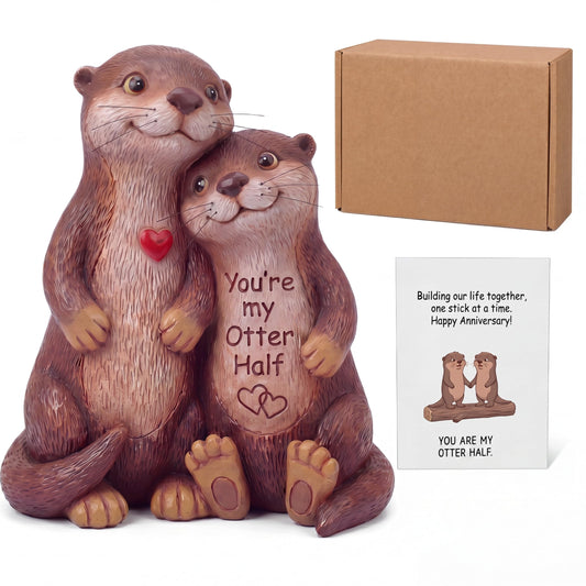 RattanView Love Otter Couple Figurine Anniversary Wedding Gift for Women Men Cute Animal Resin Statue I Love You Birthday Gift for Girlfriend Wife Husband Partner Romantic Sculpture Home Decor