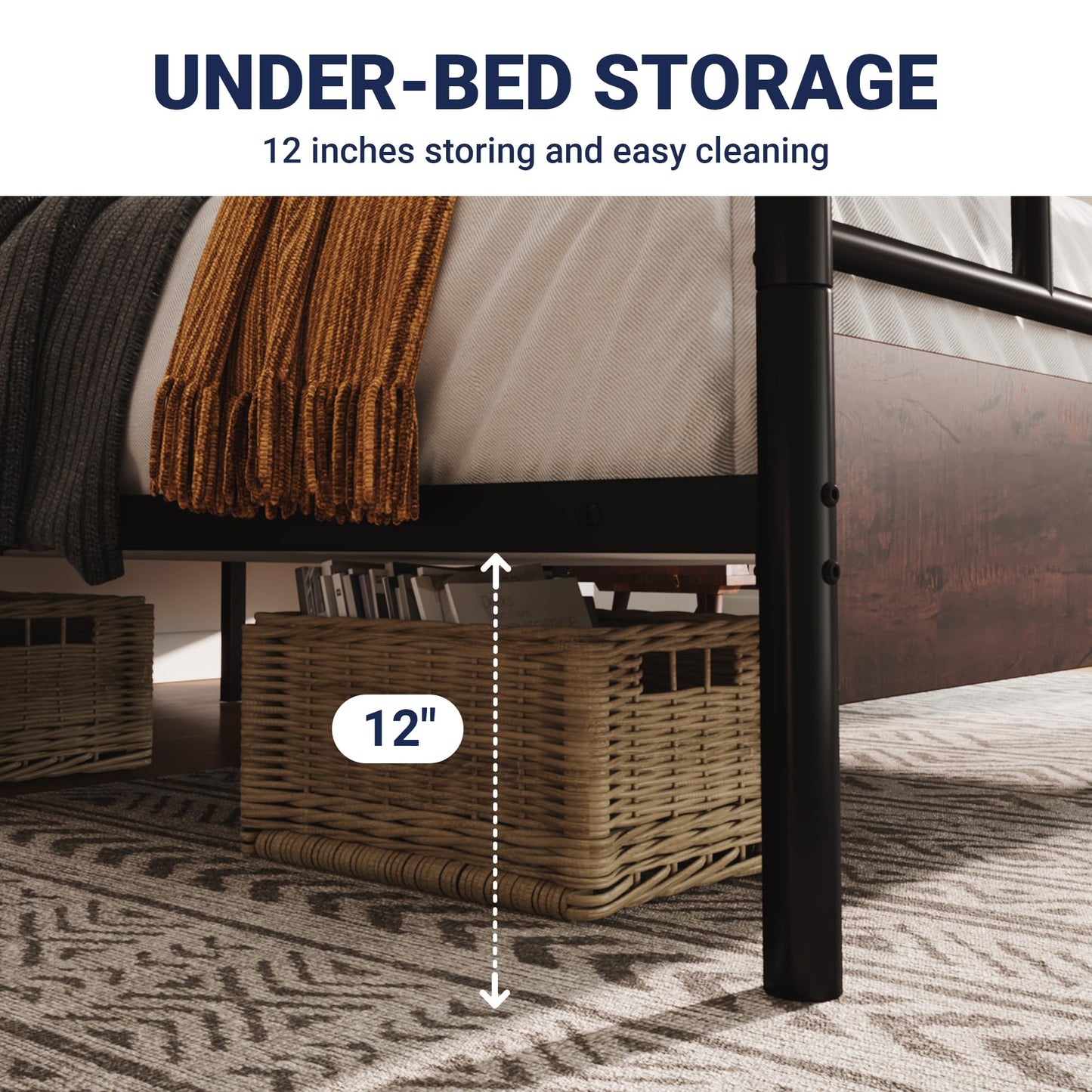 Allewie Queen Size Platform Bed Frame with Wooden Headboard and Footboard, Heavy Duty 13 Metal Slats Support, Under-Bed Storage, No Box Spring Needed, Noise Free, Easy Assembly, Mahogany