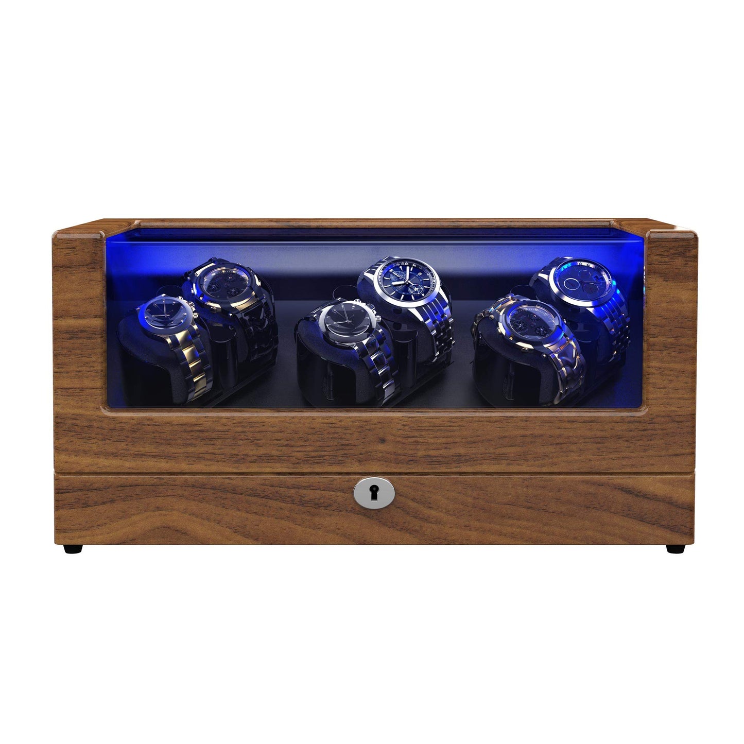 TRIPLE TREE Watch Winder, for Rolex Automatic Watches with Soft and Flexible Watch Pillows, Wooden Shell, Powered by Japanese Motor, with Built-in Blue LED Illuminated