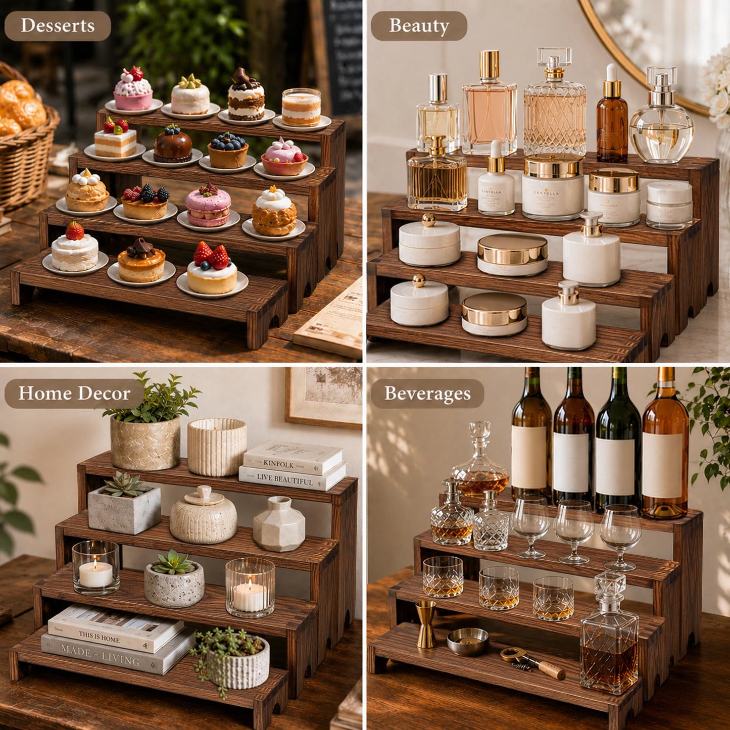 ABenkle 8 Pieces Wooden Tiered Risers Display Stands, Dessert Table Display Food Risers for Vendor Events, Stackable Wood Buffet Risers, Farmhouse Dessert Risers for Desktop Party Catering Cupcake