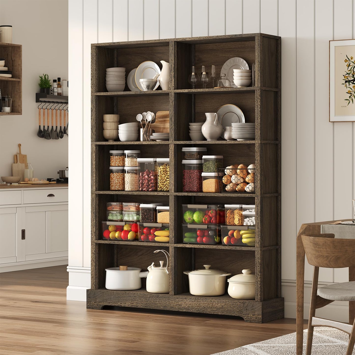TVU 5-Tier Wood Book Shelf, 47" Wide Large Bookcase and Bookshelf, 64" Tall Bookcase with Storage, Freestanding Wood Display Book Shelves for Living Room, Home Office, Walnut