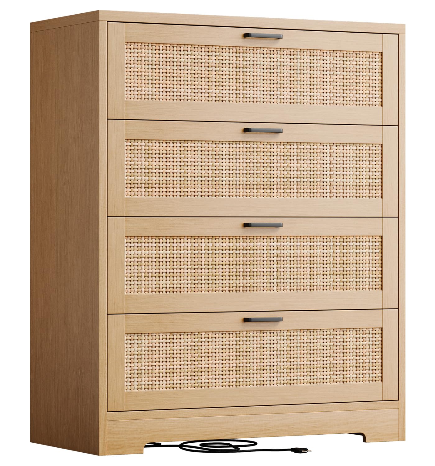 GarveeHome Rattan Dresser, Tall Chest of Drawers, Wood Dresser for Bedroom, Closet, Living Room, Hallway (Natural, 15.8" D x 31.5" W x 38.6" H (4 Rattan Drawers))
