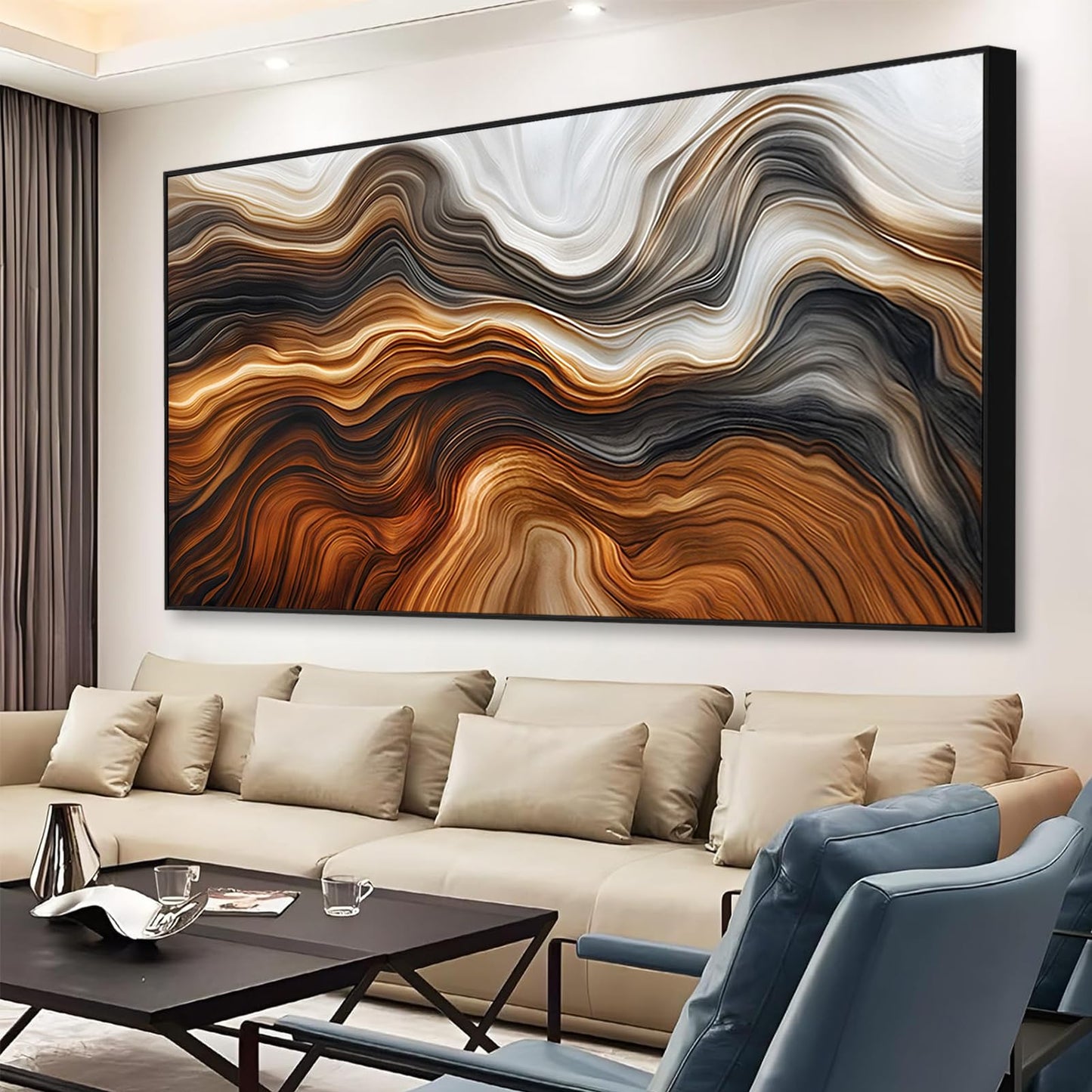 Wood Grain Canvas Wall Art, Tree Ring Canvas Wall Art, Wood Stump Picture Print, Stump Trunk Print Decor, Old Tree Trunk Painting, Modern Nature Decor for Living Room, Bedroom, Kitchen (Gold Framed, 70"x 35"| 180x90cm)