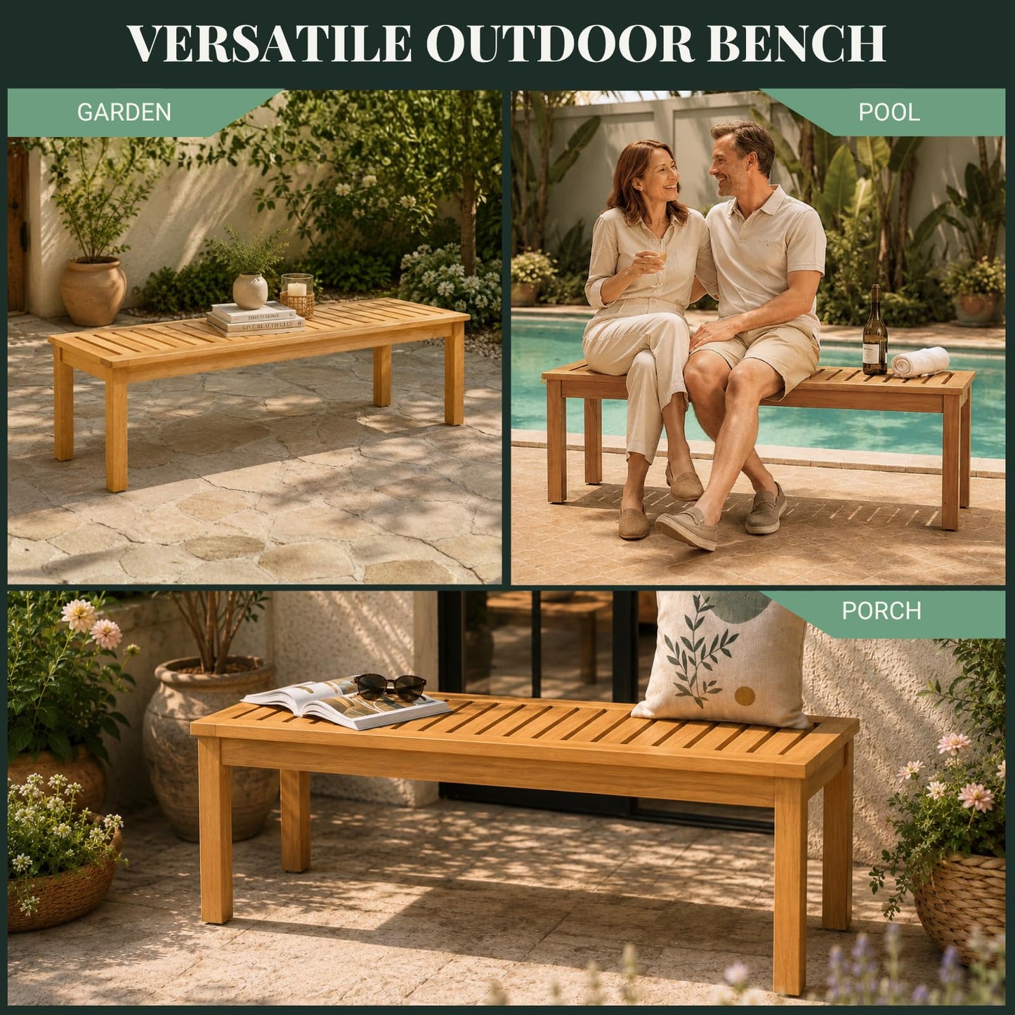 Eucaland Shower Bench 20 Inch, Golden Teak Eucalyptus Wood Bath Seat – Non-Slip, Water Resistant, Heavy Duty