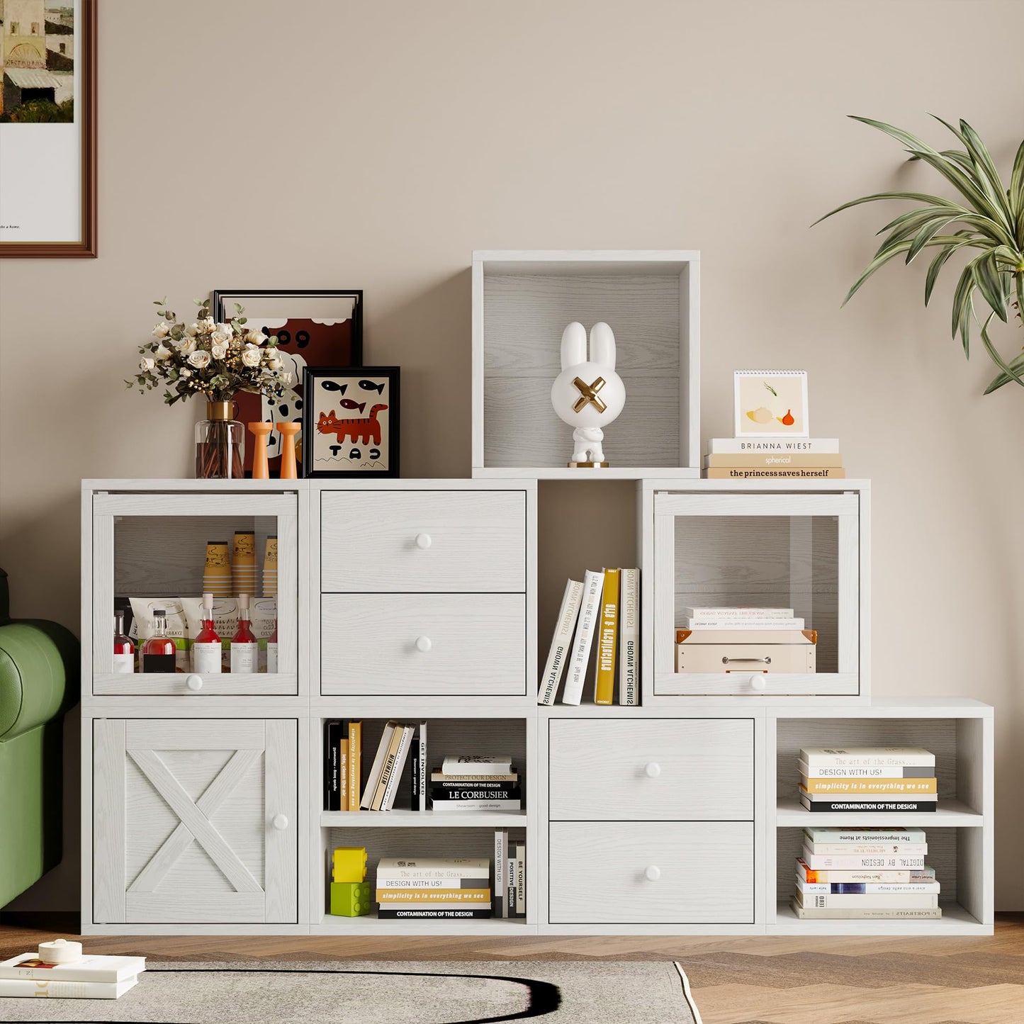 FUSUNBAO Magic DIY Cube Storage Organizer Stackable Cubes for Home Books Clothes Toy-Modular Cubby Storage System-Office Cubical-Bookcase Closet (French Oak,Drawer Cube)