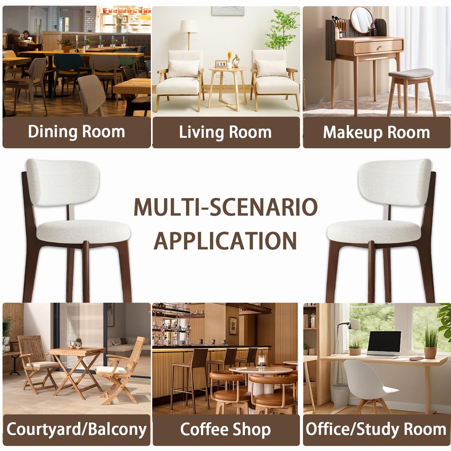 JS Space Solid Wood Dining Chairs Kitchen Chairs Set of 2 Mid Century Modern Dining Chairs with Wooden Frame and Upholstered Farmhouse Dining Room Chairs for Kitchen,Living Room