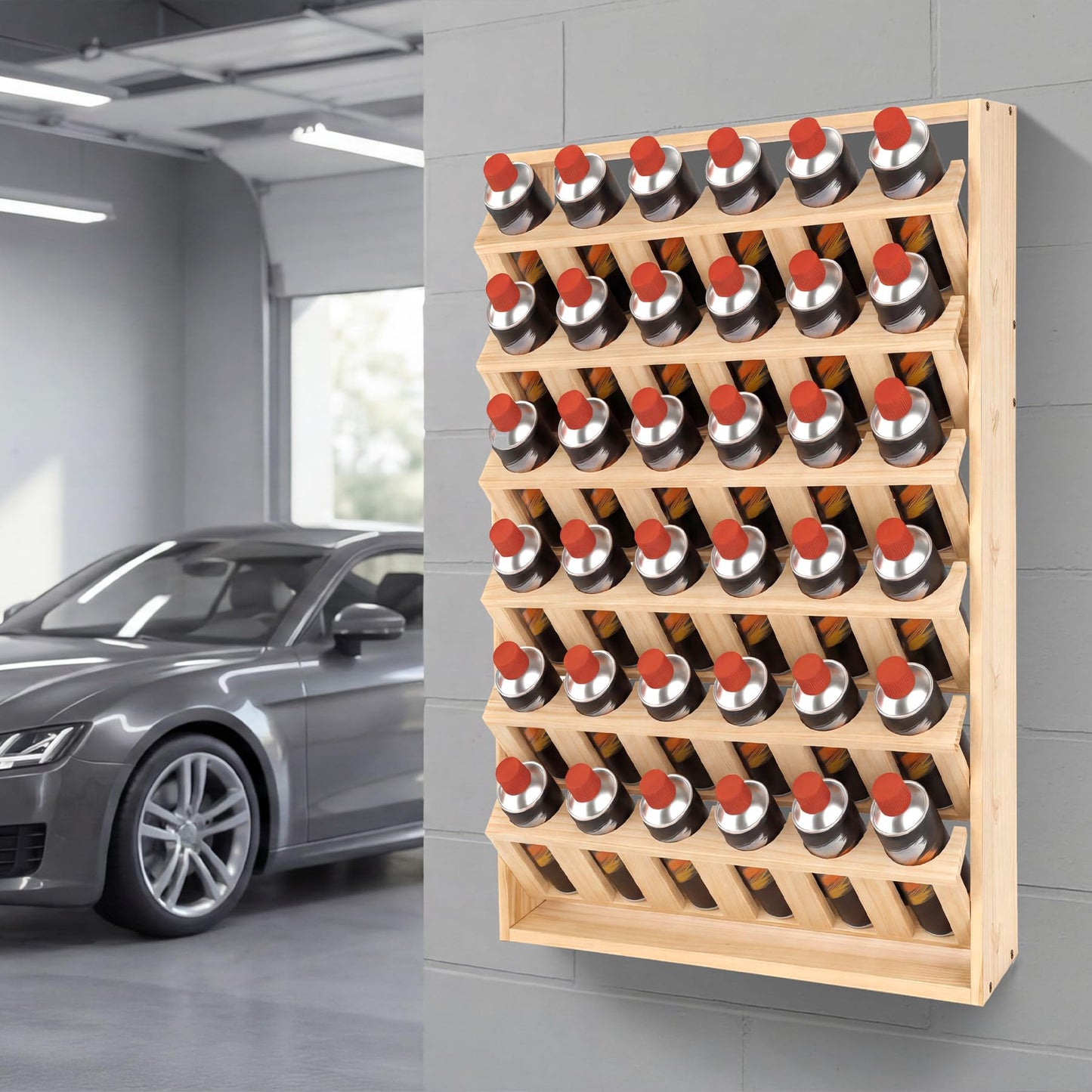 Sidasu 36 Can Spray Paint Can Holder, Wooden Spray Paint Storage Rack, Wall Mount Spray Can Organizer for Spray And Lube,6 Tier Paint Can Organizer for Garage/Workshop/Home