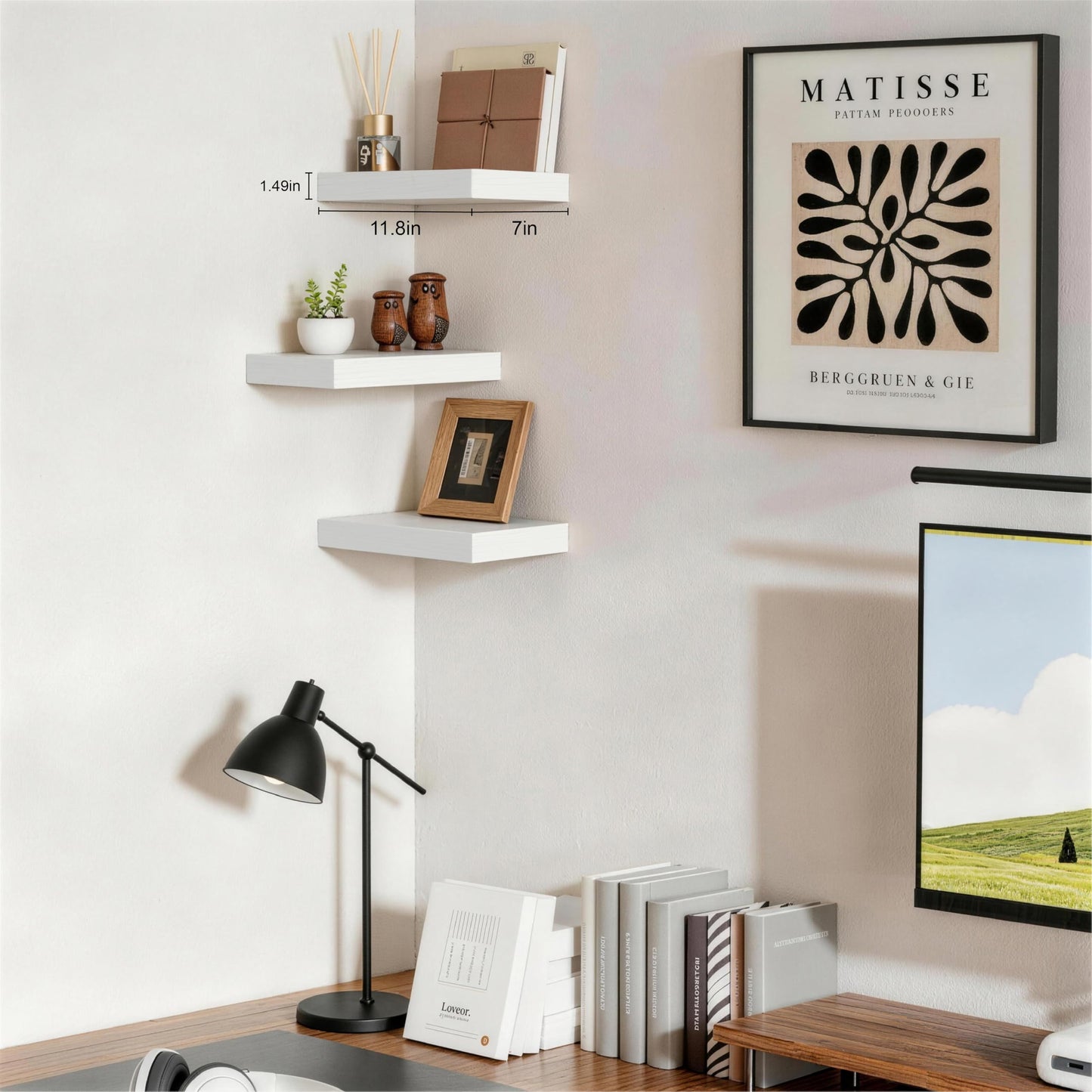 Mifurn Floating Shelves, White Wooden Set of 3 Wall Mounted Bathroom Shelves Over Toilet, Modern Small Hanging Shelves for Bedroom Living Room Kitchen Home Decor Storage, 12" x 7" x 1.5"