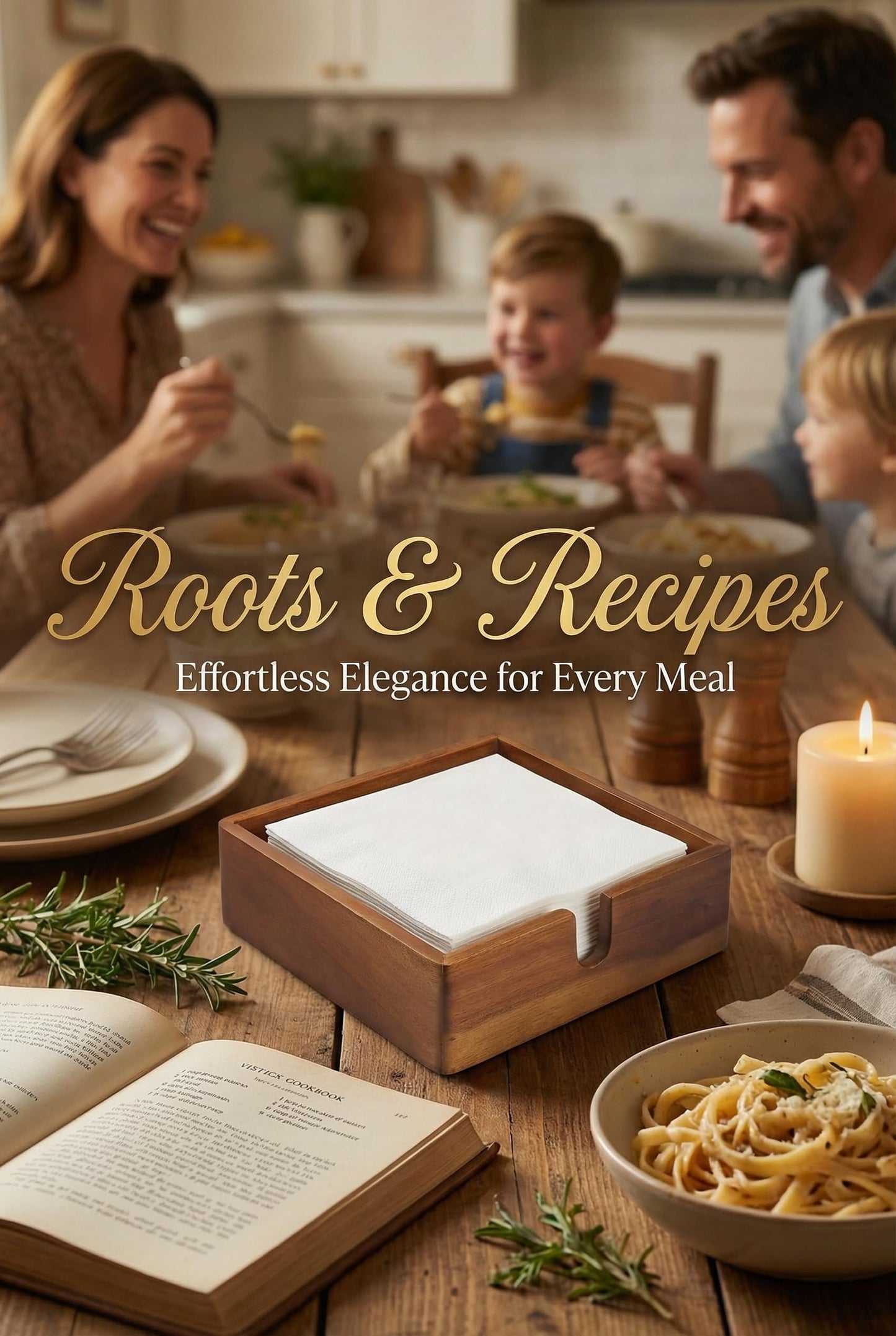 Acacia Lunch Napkin Holder 7.8 x 7.8 inches for Dining Table and Kitchen – Napkin Dispenser Made from Brown Acacia Wood – Premium Quality Feel for Dessert Beverage Party Dinner Luncheon Bar Table