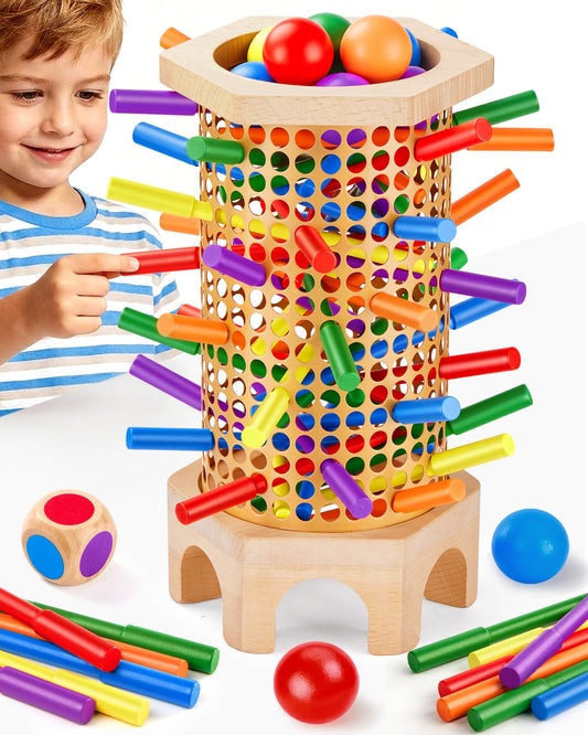 Montessori Board Game for Ages 3-8, Family Game for Kids and Adults, Fine Motor Skills Toy for Kids 4-6, Safety Colorful Wooden Sticks Learning Toy, Gift for Girls & Boys, Quick Setup for 1-6 Players