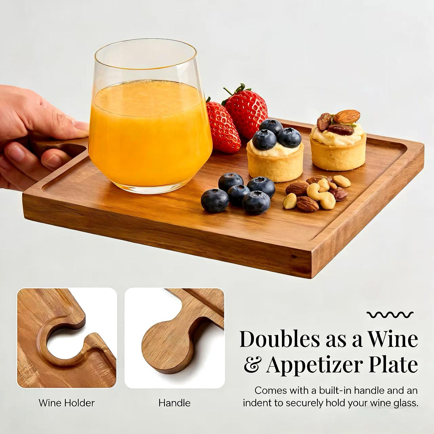 Acacia Wood Charcuterie Boards, Set of 4, Interlocking Serving Tray with Storage Box, Party Appetizer Tray with Handles, Ideal Wine Gifts & Accessories