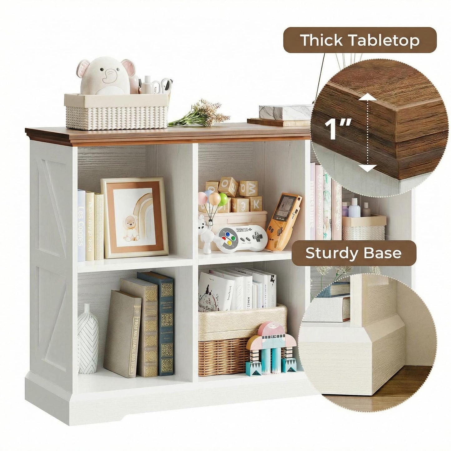IRONCK 6 Cube Storage Organizer, Wooden Cube Shelf with Storage, Farmhouse Bookcase for Bedroom, Living Room and Home Office, White
