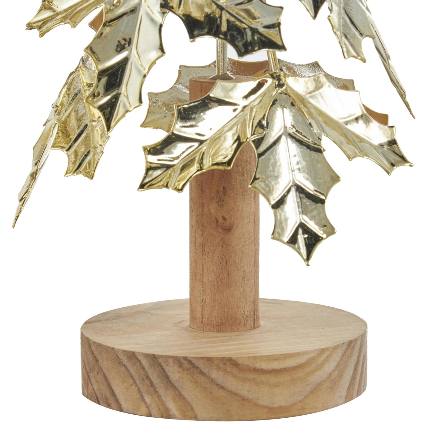 Deco 79 Metal Tree Decorative Sculpture Holiday Layered Holly Leaf Christmas Home Decor Statues with Wooden Base and Star Topper, Set of 3 Accent Figurines 22", 18", 14"H, Gold