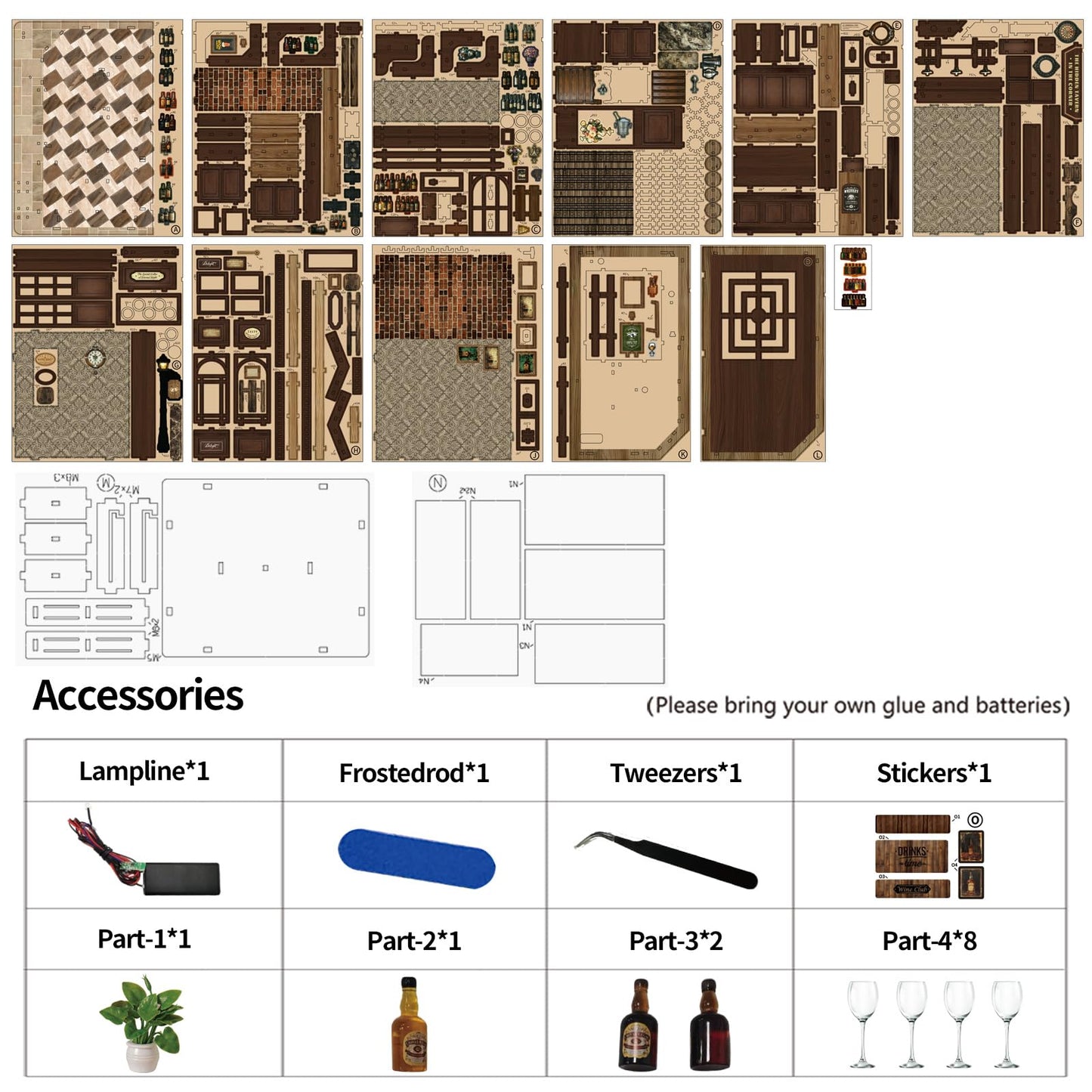 DIY Miniature House Kit, 3D Wooden Puzzle for Adults, Retro Corner Tavern Bar Model with LED Light & Furniture, Creative Roombox Building Set for Home Decor & Hobby Gift (Corner Tavern)